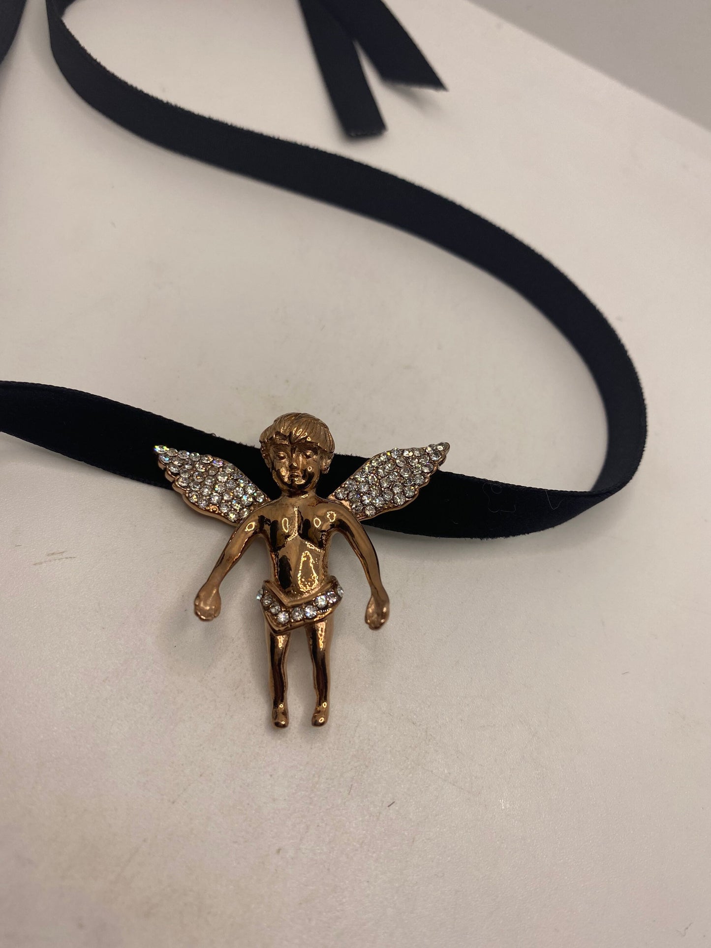 Vintage Handmade Rose Gold Stainless Steel Guardian Angel Choker Pendant Necklace