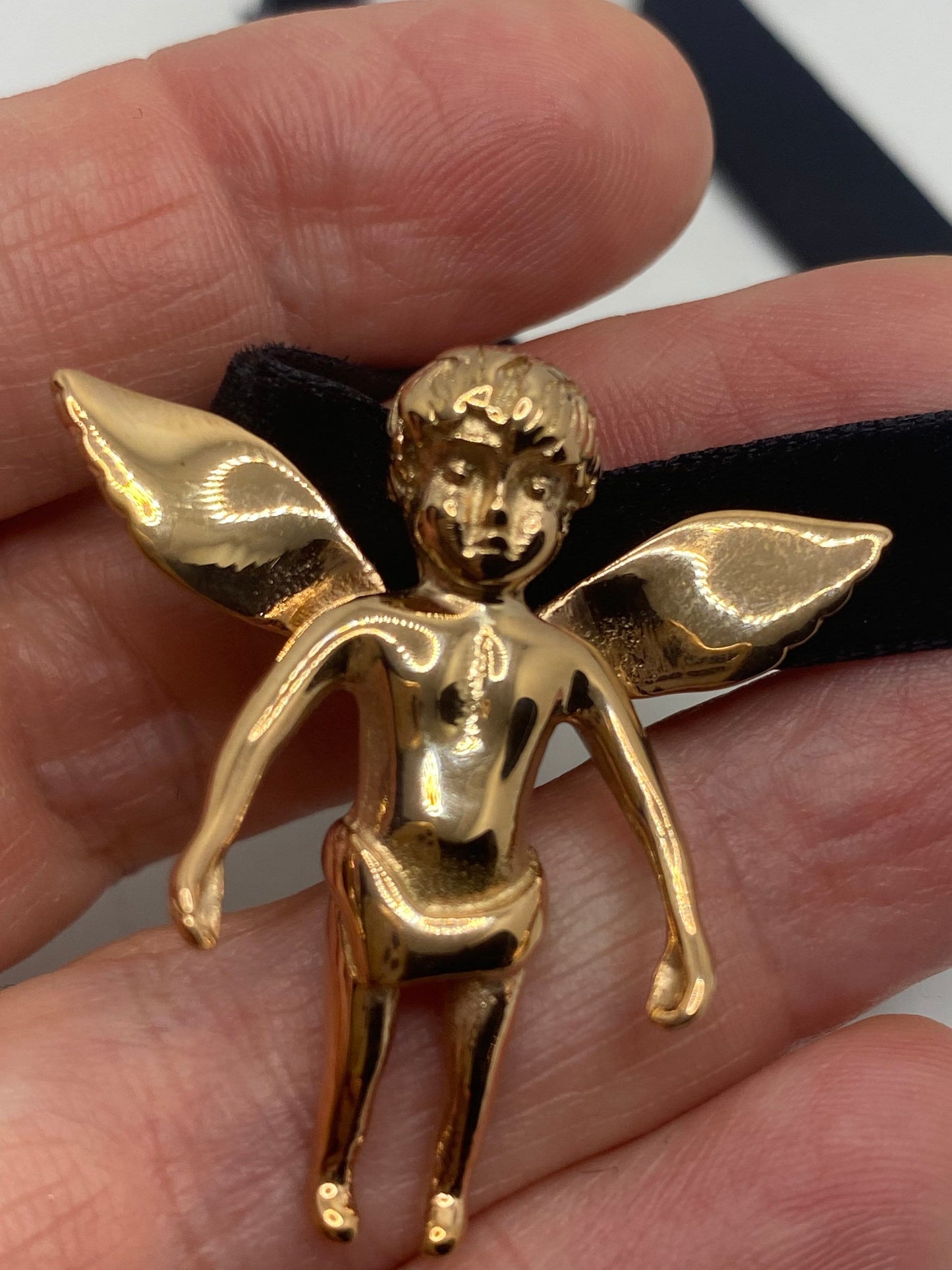 Vintage Handmade Rose Gold Stainless Steel Guardian Angel Choker Pendant Necklace