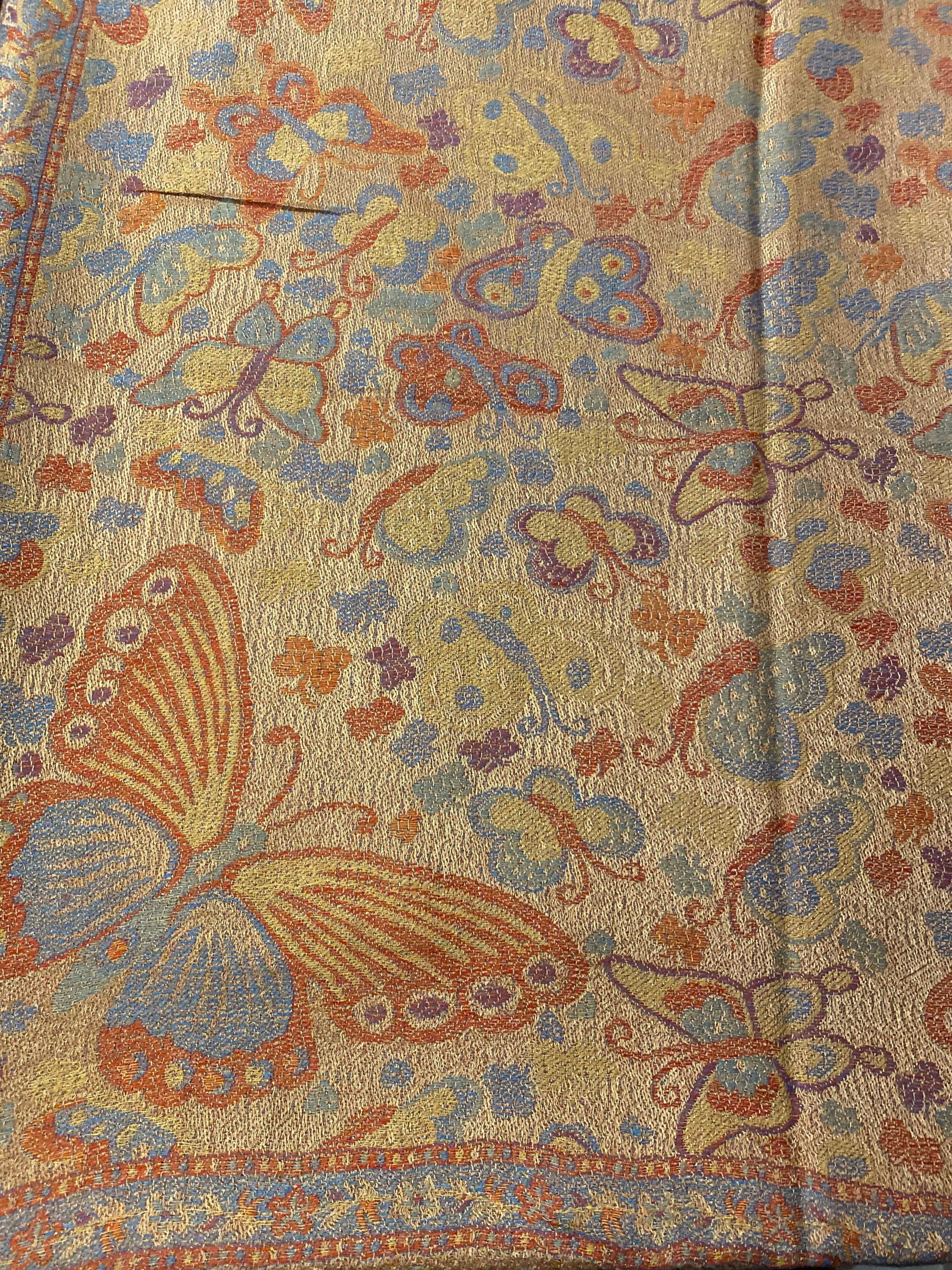 Vintage Jamawar Paisley Butterfly Brocade Pashmina Scarf Wrap Shawl