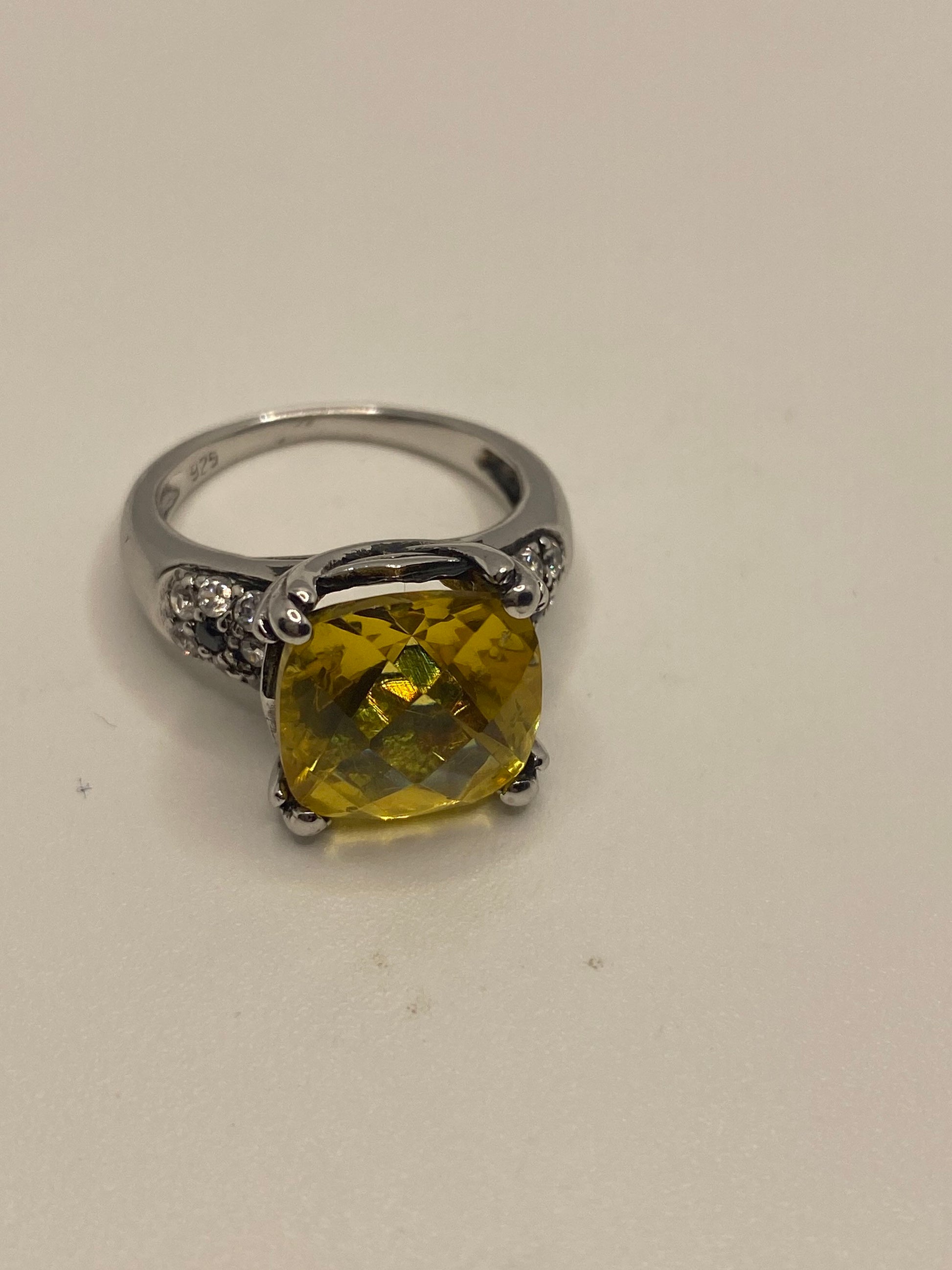 Vintage Golden Citrine and White Sapphire 925 Sterling Silver Cocktail Ring
