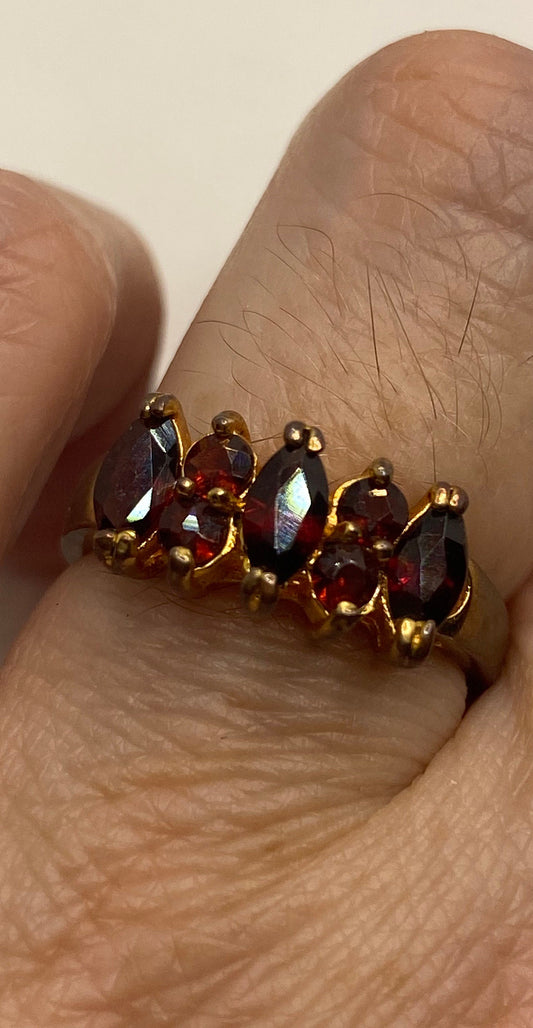Vintage Red Bohemian Garnet Ring Rose Golden 925 Sterling Silver Cocktail Statement