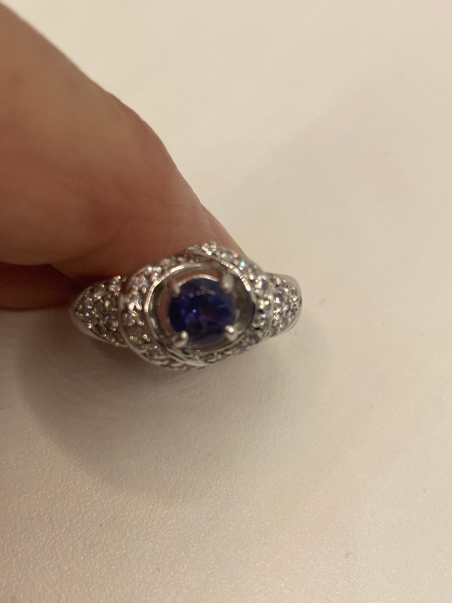 Vintage Handmade Deep Blue Sapphire and blue topaz 925 Sterling Silver Gothic Ring Size 6