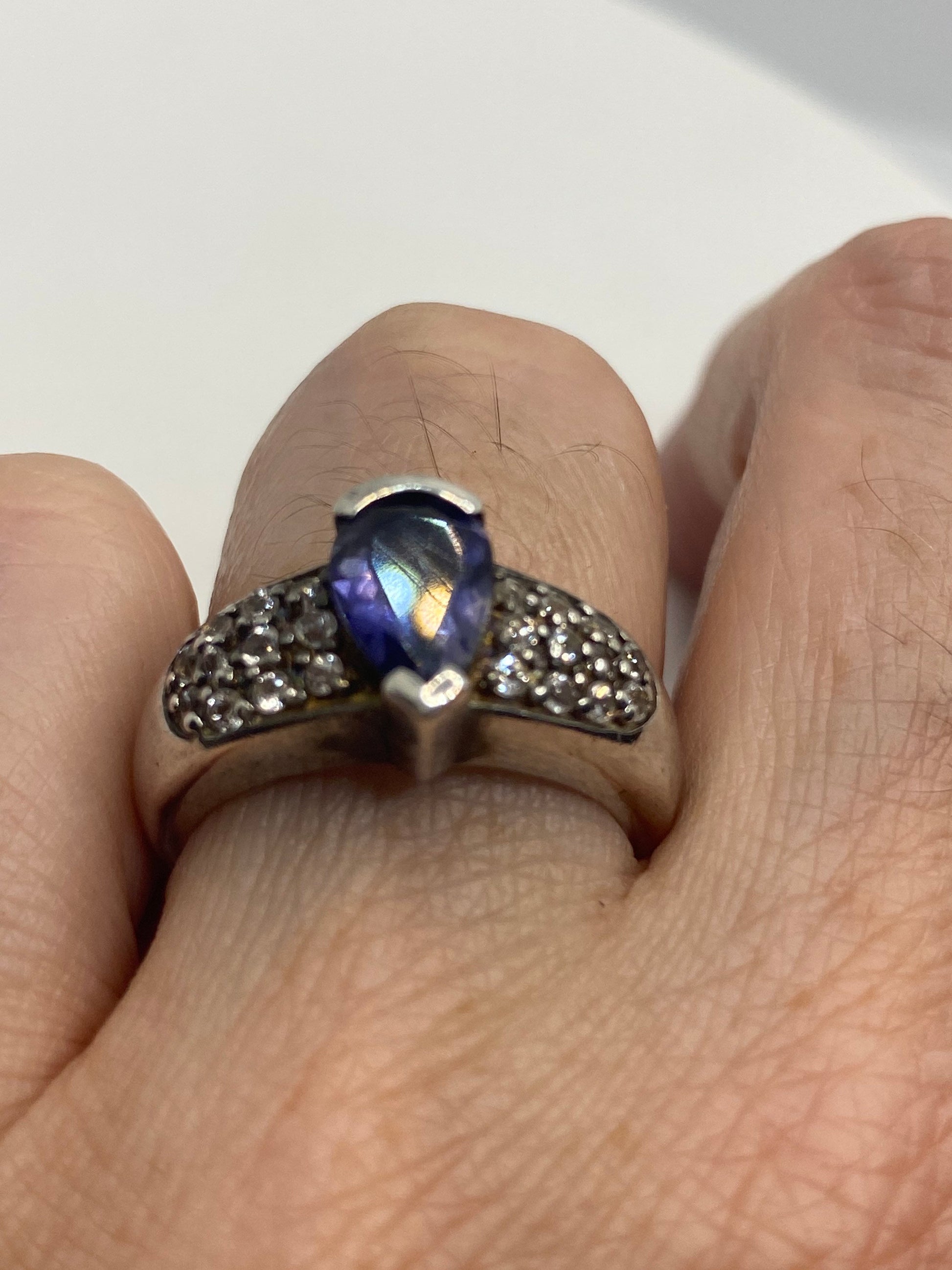 Vintage Handmade Deep Blue Iolite Setting 925 Sterling Silver Gothic Ring