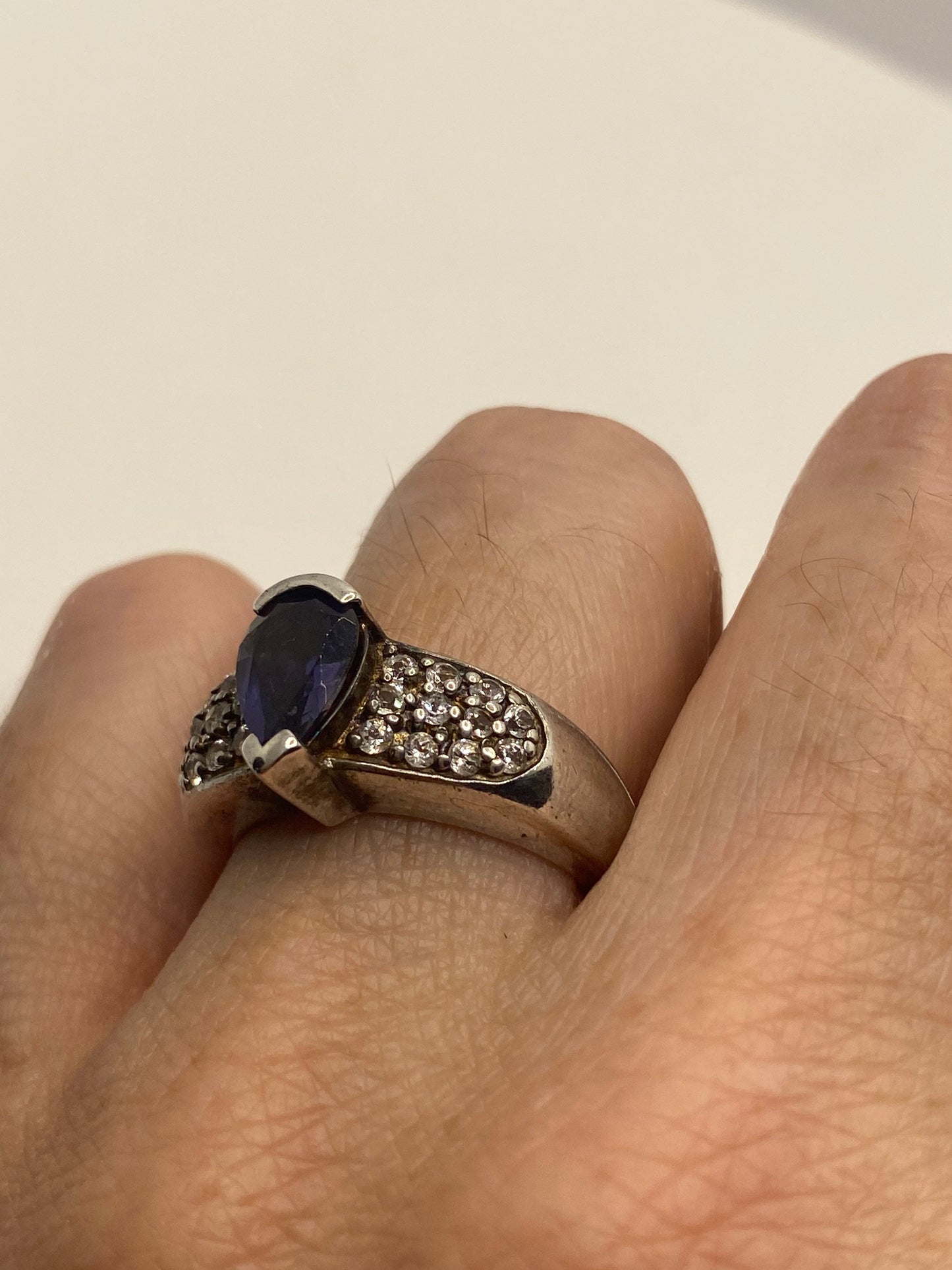 Vintage Handmade Deep Blue Iolite Setting 925 Sterling Silver Gothic Ring