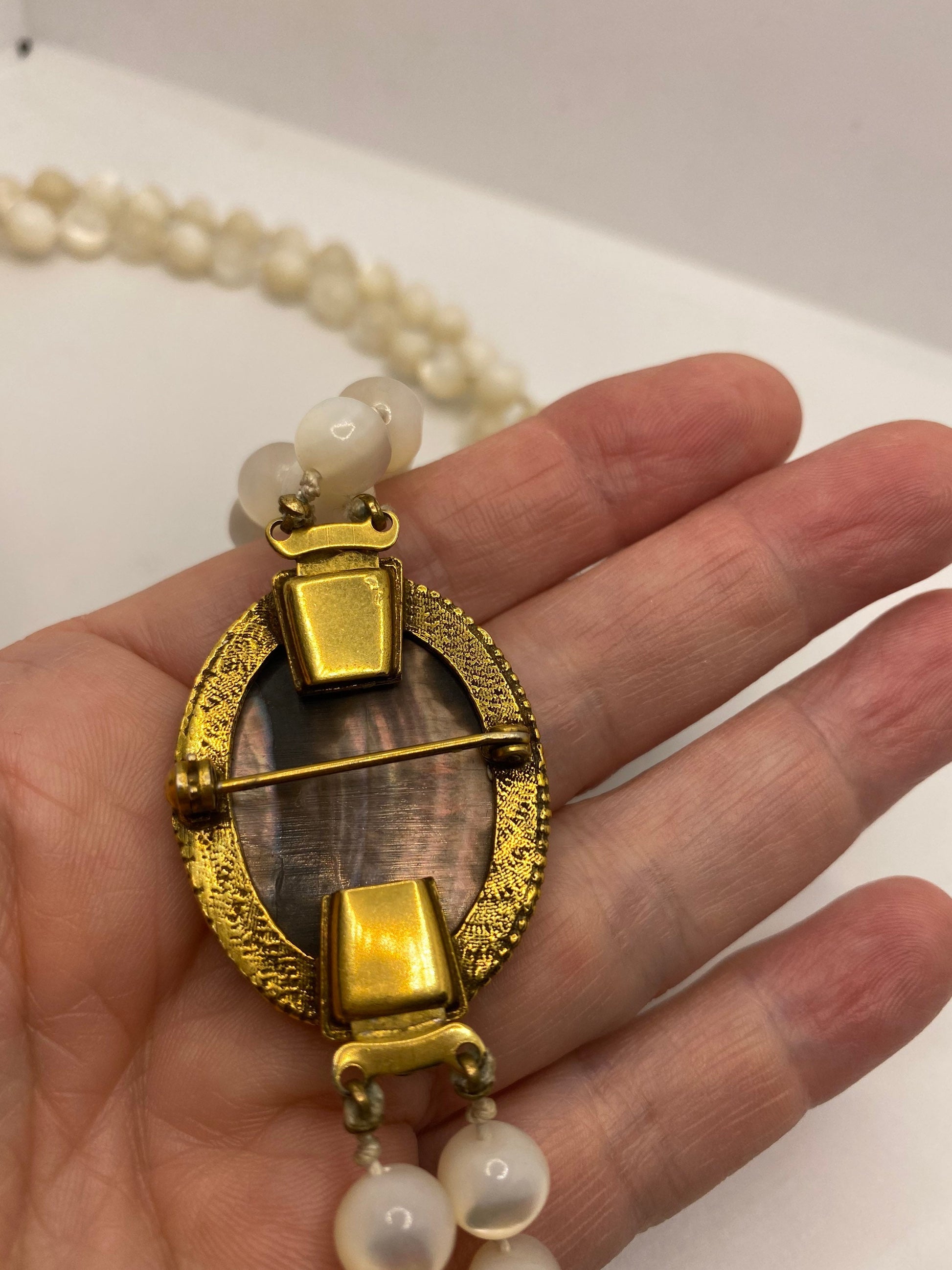Vintage Mother of Pearl Cameo 2 strand Necklace