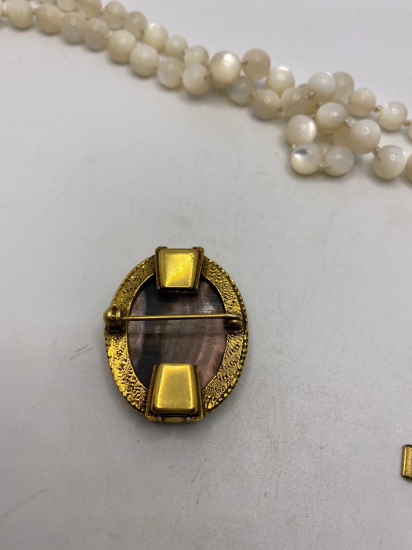 Vintage Mother of Pearl Cameo 2 strand Necklace