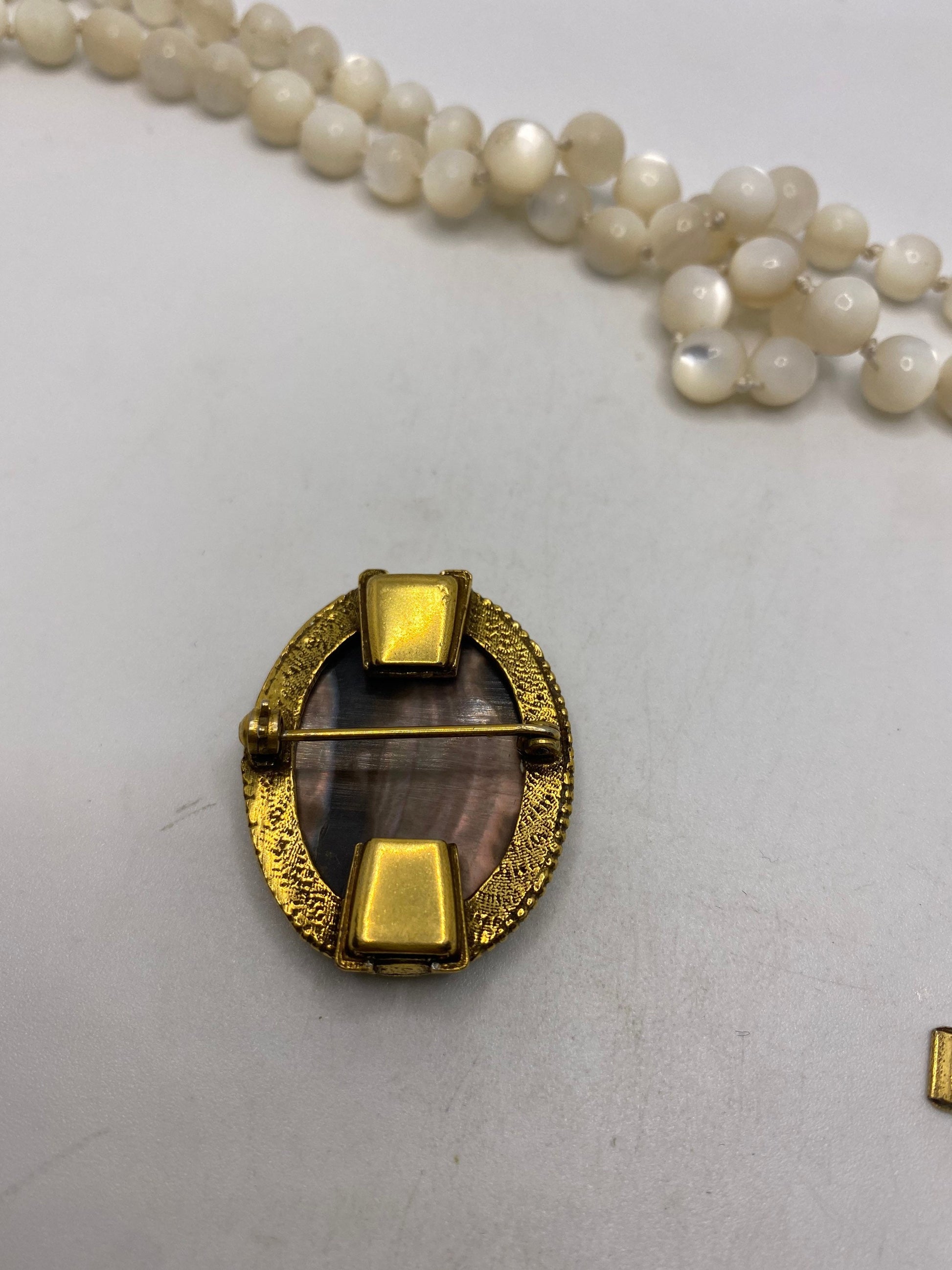 Vintage Mother of Pearl Cameo 2 strand Necklace