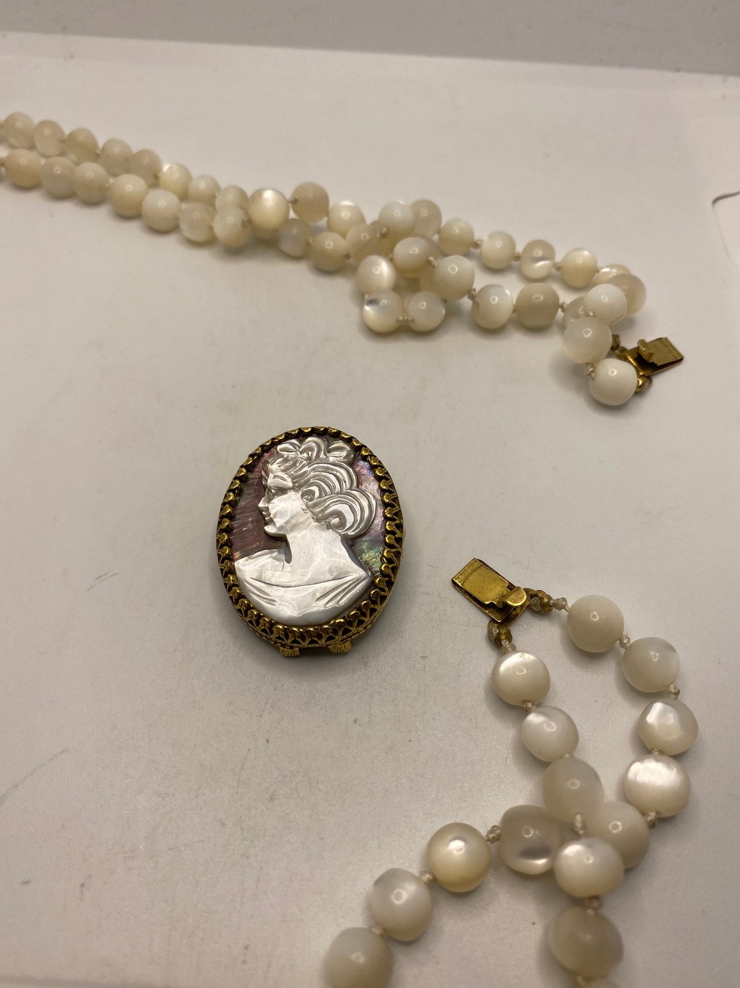 Vintage Mother of Pearl Cameo 2 strand Necklace