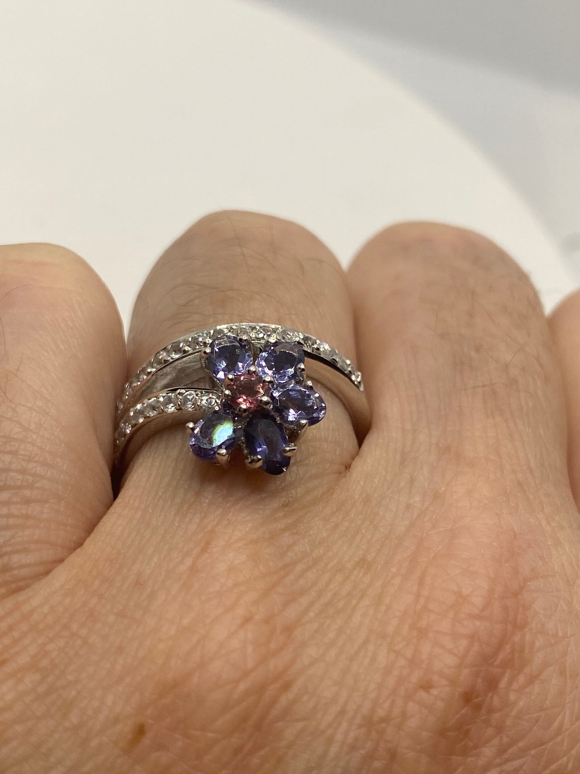 Vintage Blue Tanzanite Setting 925 Sterling Silver Gothic Cocktail Ring Size 7