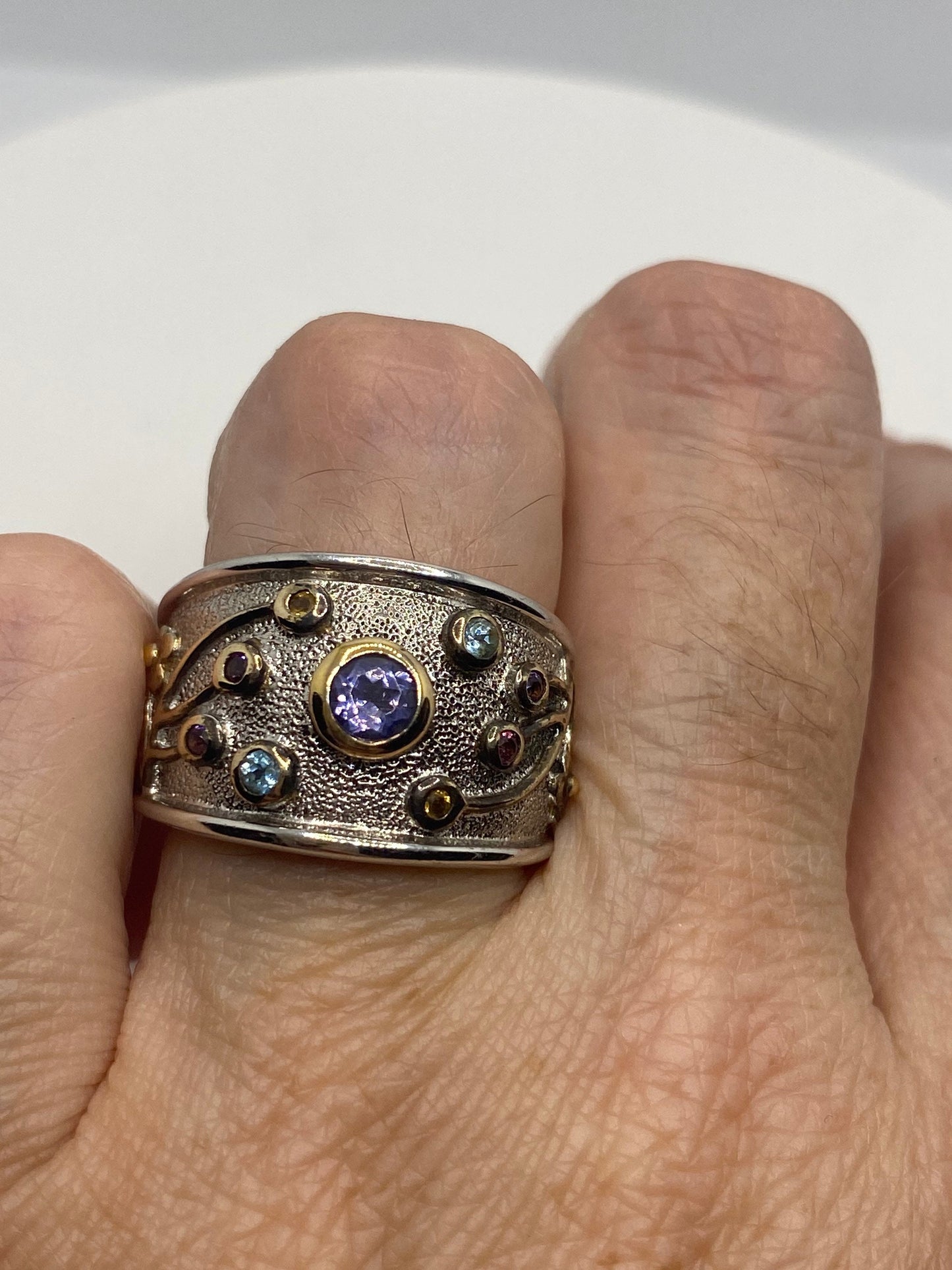 Vintage Blue Tanzanite Setting 925 Sterling Silver Gothic Cocktail Ring