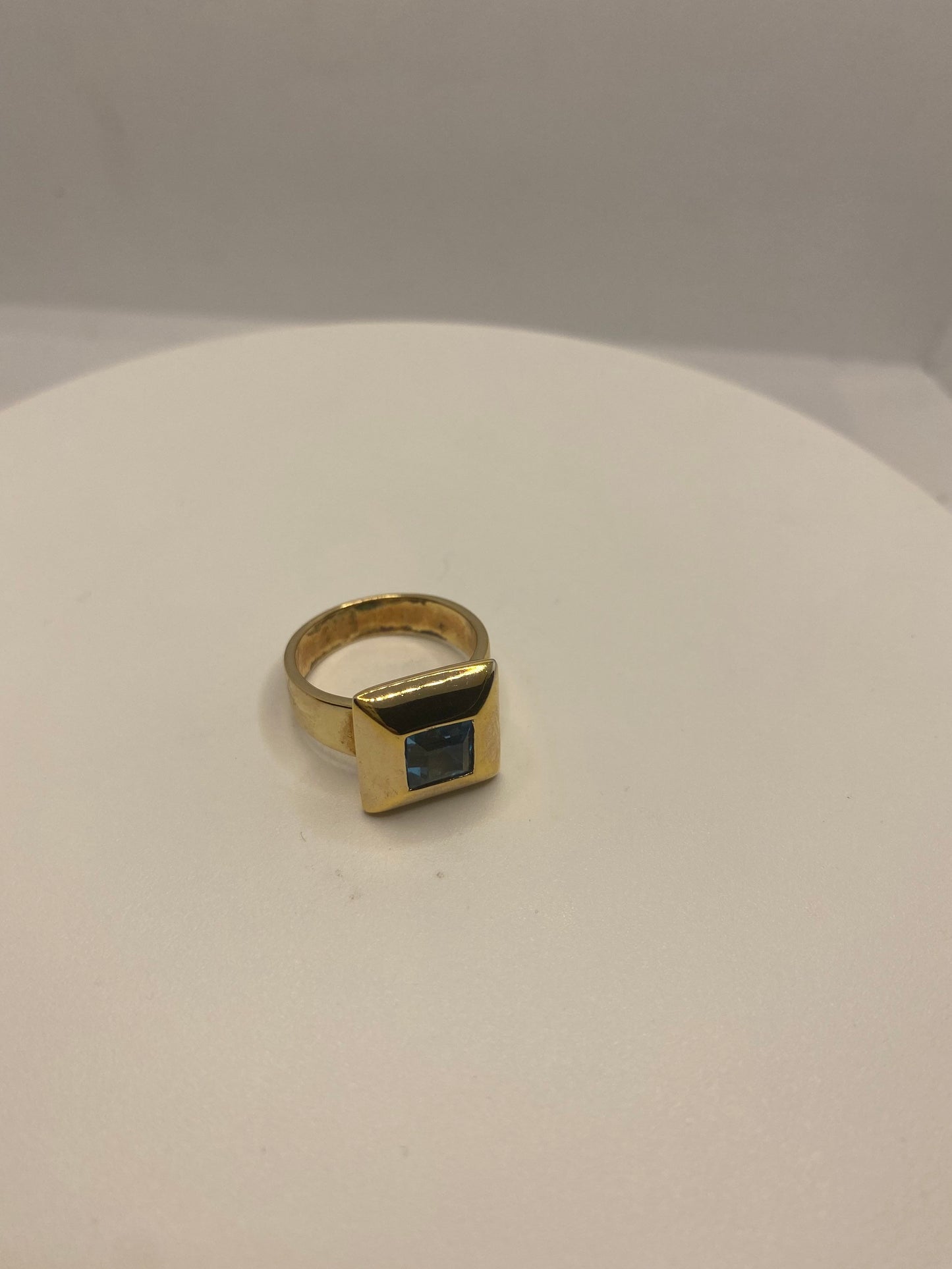 Vintage genuine blue topaz Golden 925 sterling silver Ring