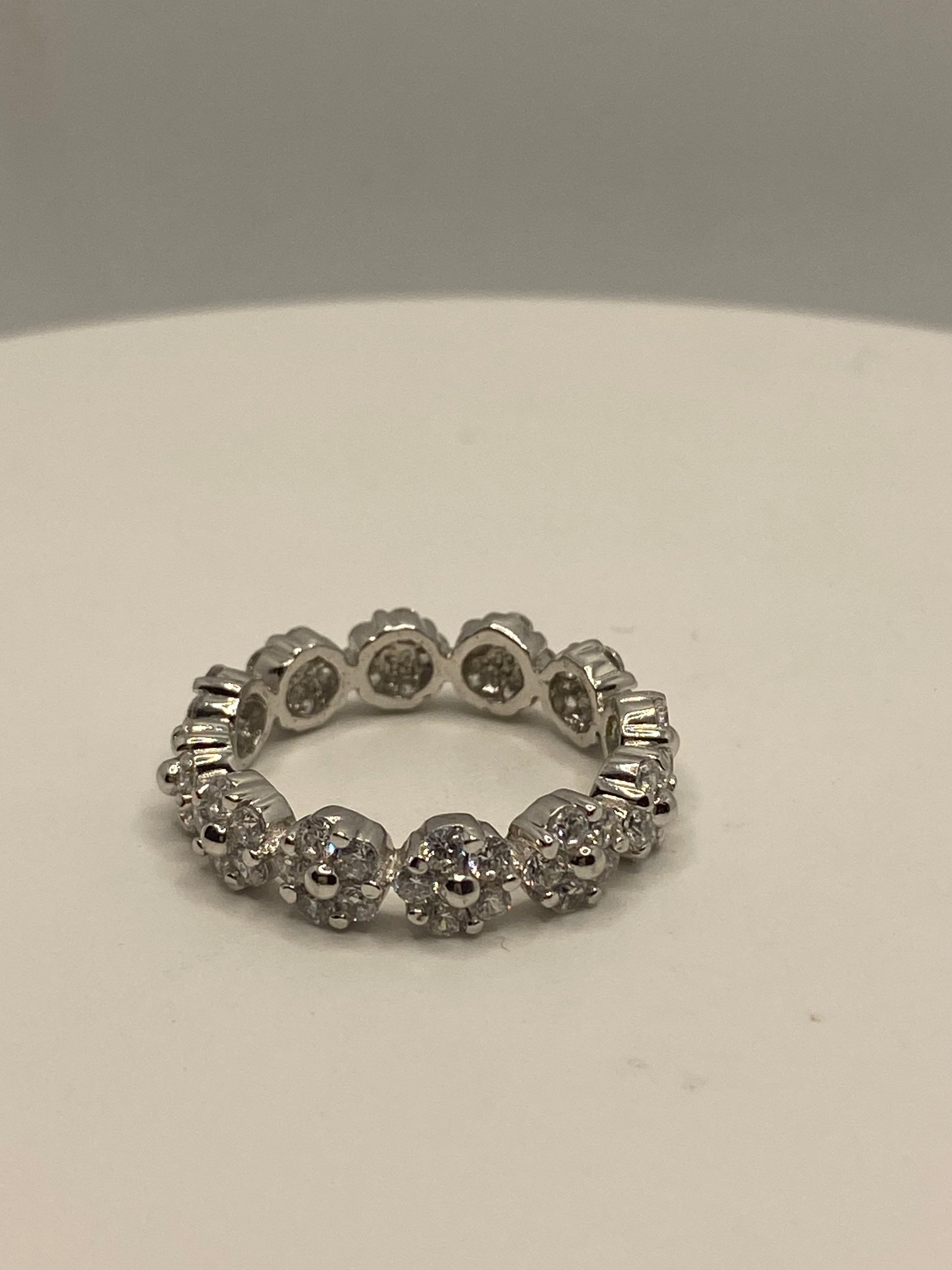 Vintage White Crystal 925 Sterling Silver Wedding Eternity Band Ring
