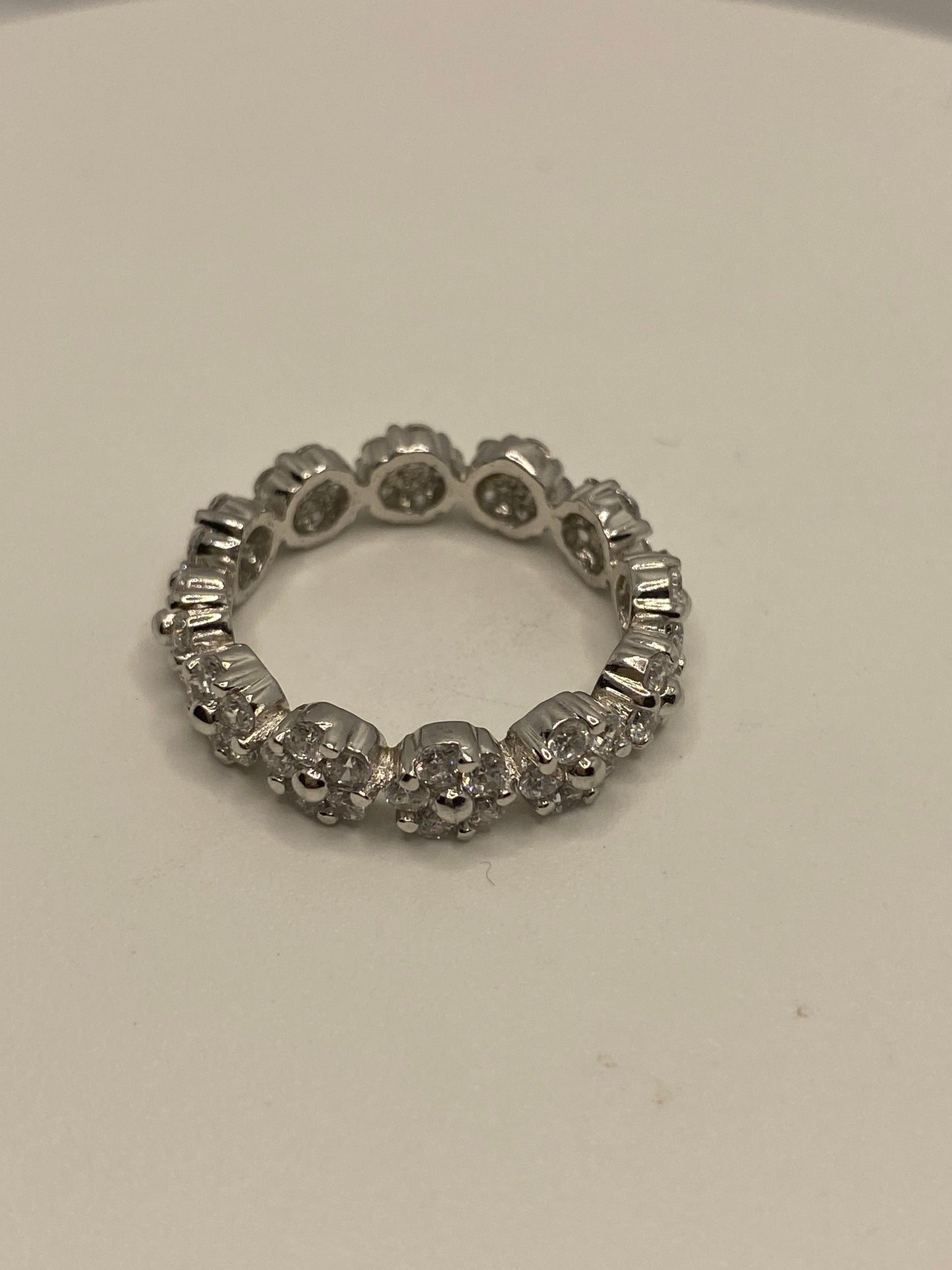 Vintage White Crystal 925 Sterling Silver Wedding Eternity Band Ring