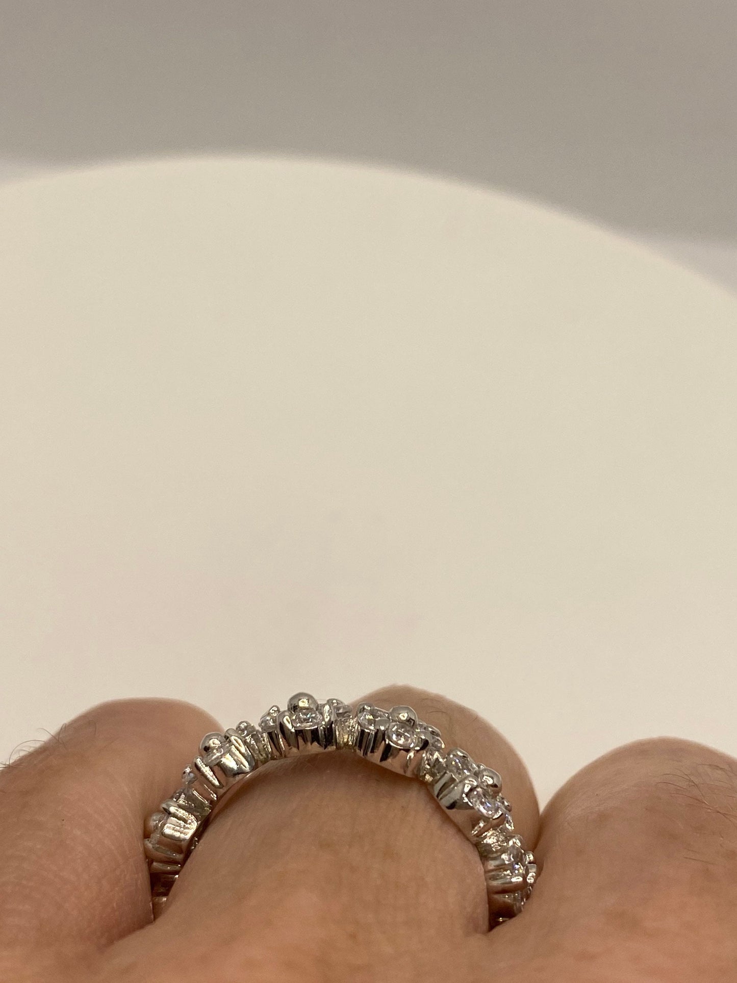 Vintage White Crystal 925 Sterling Silver Wedding Eternity Band Ring