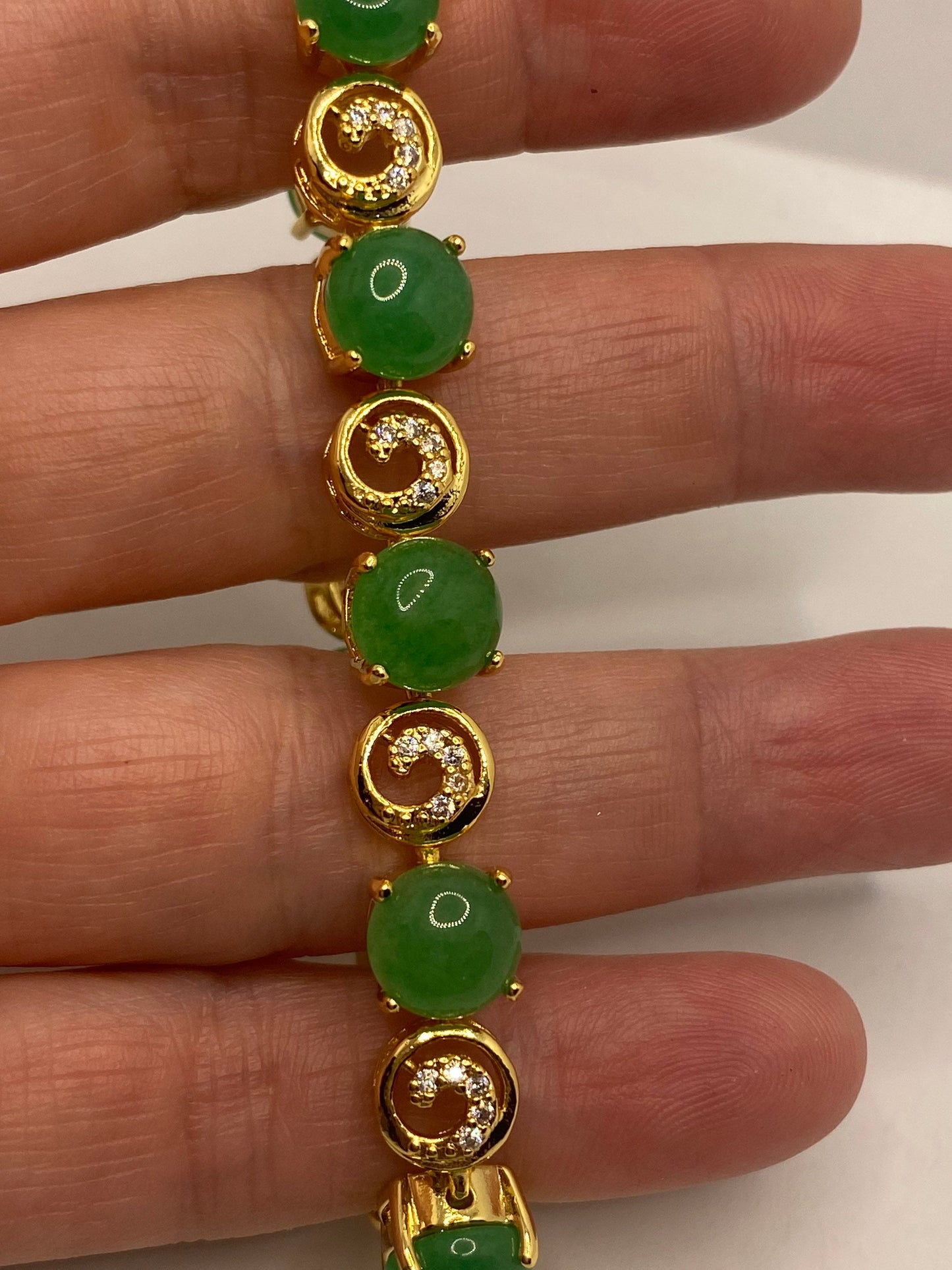 Vintage Green Jade Bracelet Golden White Bronze