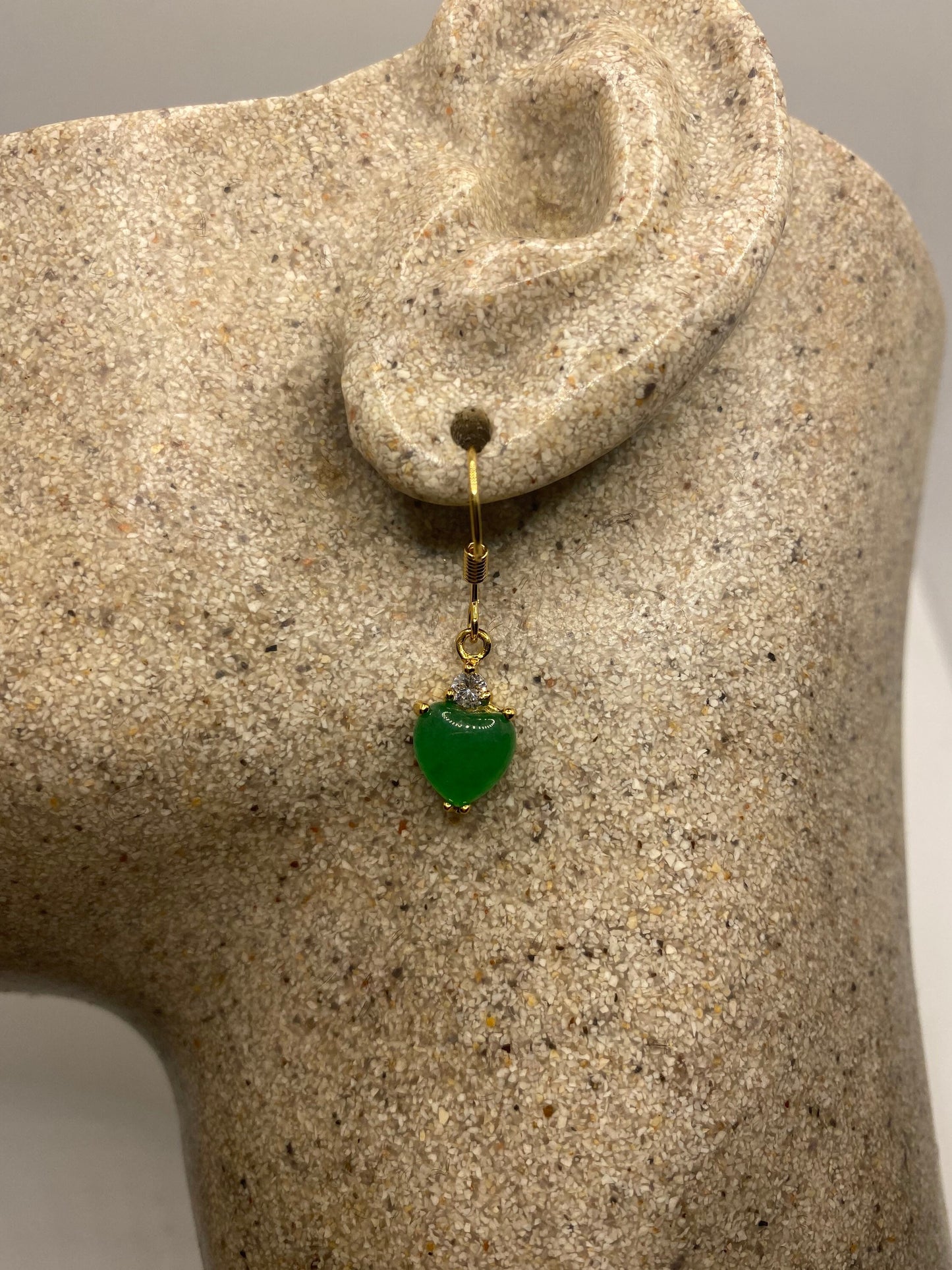 Vintage Fun Green Jade Gemstone Golden Bronze Earrings