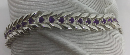 Vintage Deco Handmade Genuine Amethyst 925 Sterling Silver Bracelet