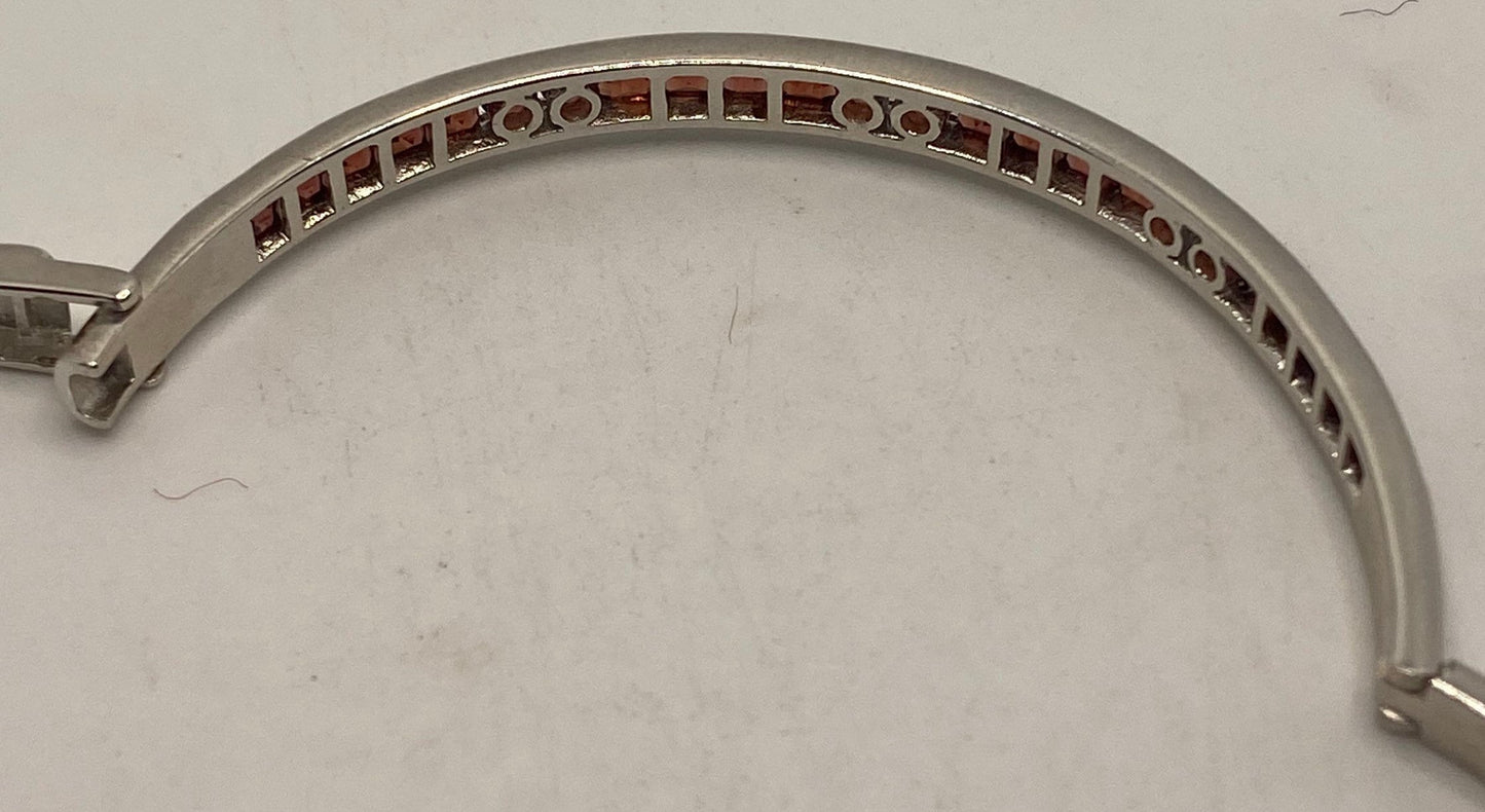 Red Garnet Deco Bangle Bracelet in 925 Sterling Silver Vintage