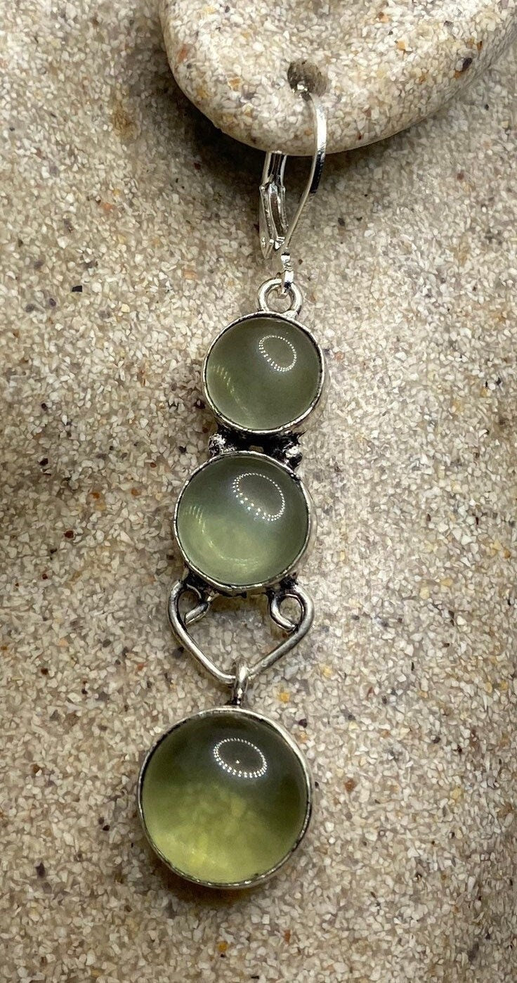 Green Fluorite Silver Deco Dangle Earrings Antique Vintage