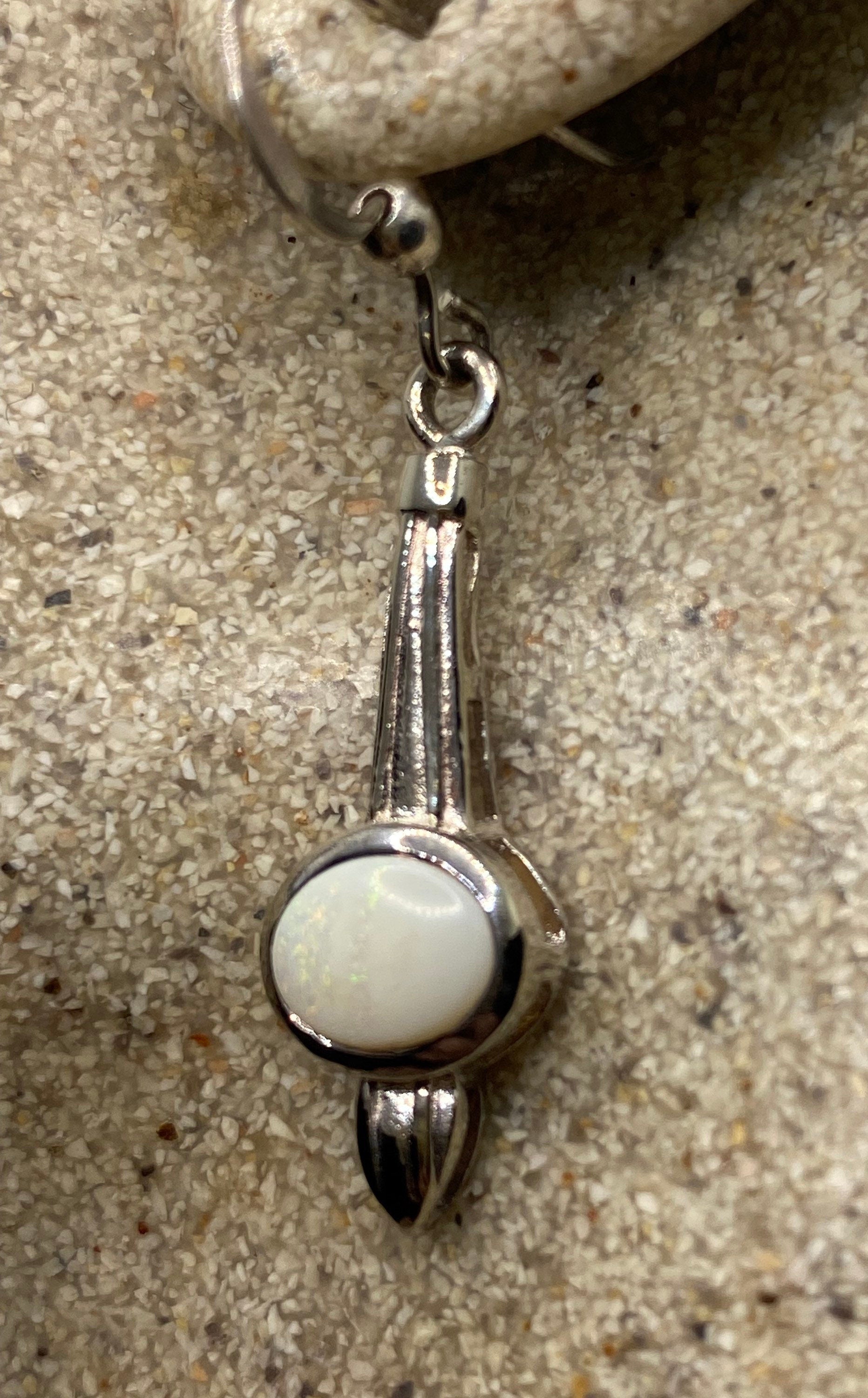 Vintage White Opal Earrings 925 Sterling Silver Leverback Dangle