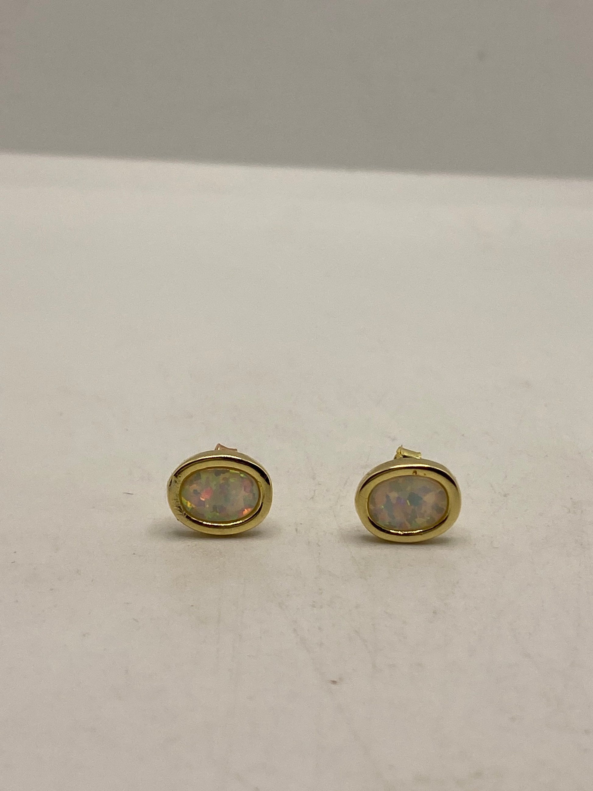 Vintage White Opal Earrings 925 Sterling Silver Stud Button