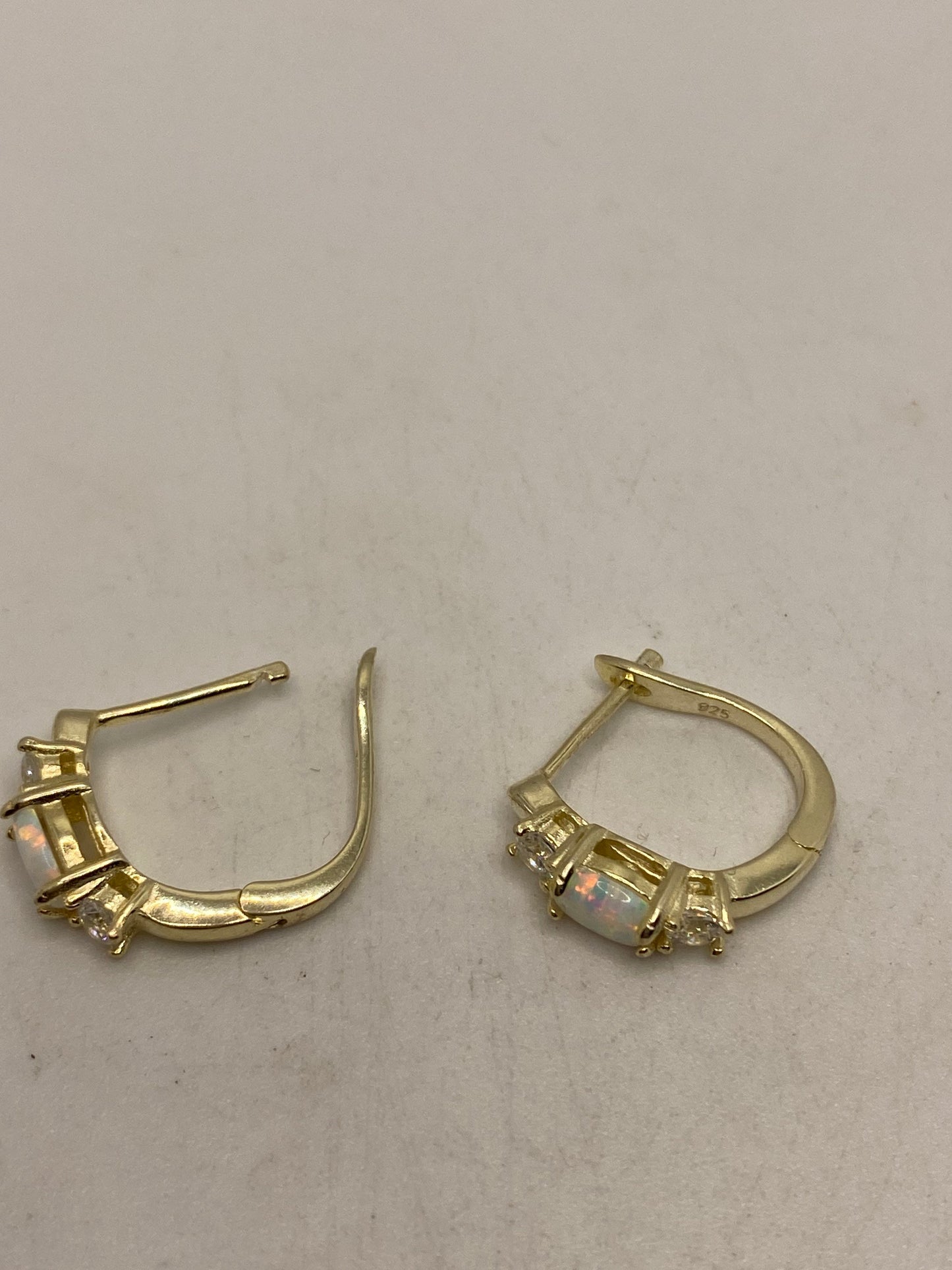 Vintage Opal Earrings Golden 925 Sterling Silver