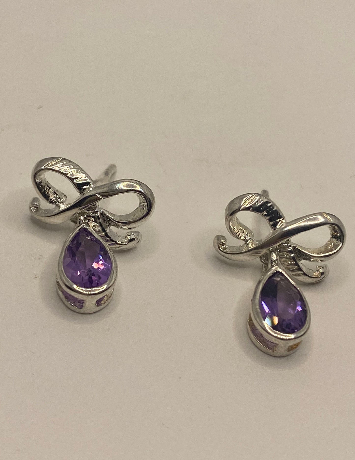 Vintage Amethyst Earrings 925 Sterling Silver Dangle