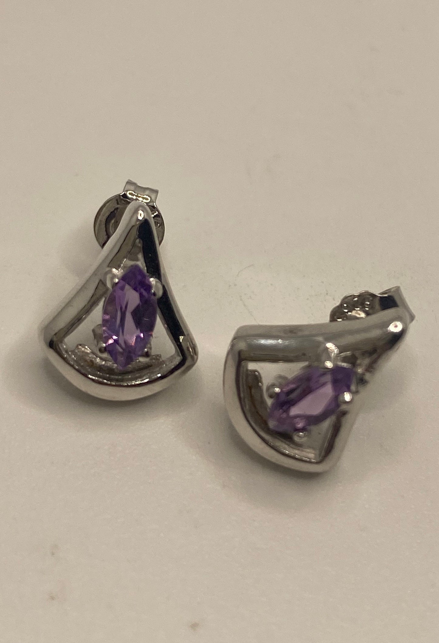 Vintage Amethyst Earrings 925 Sterling Silver Dangle