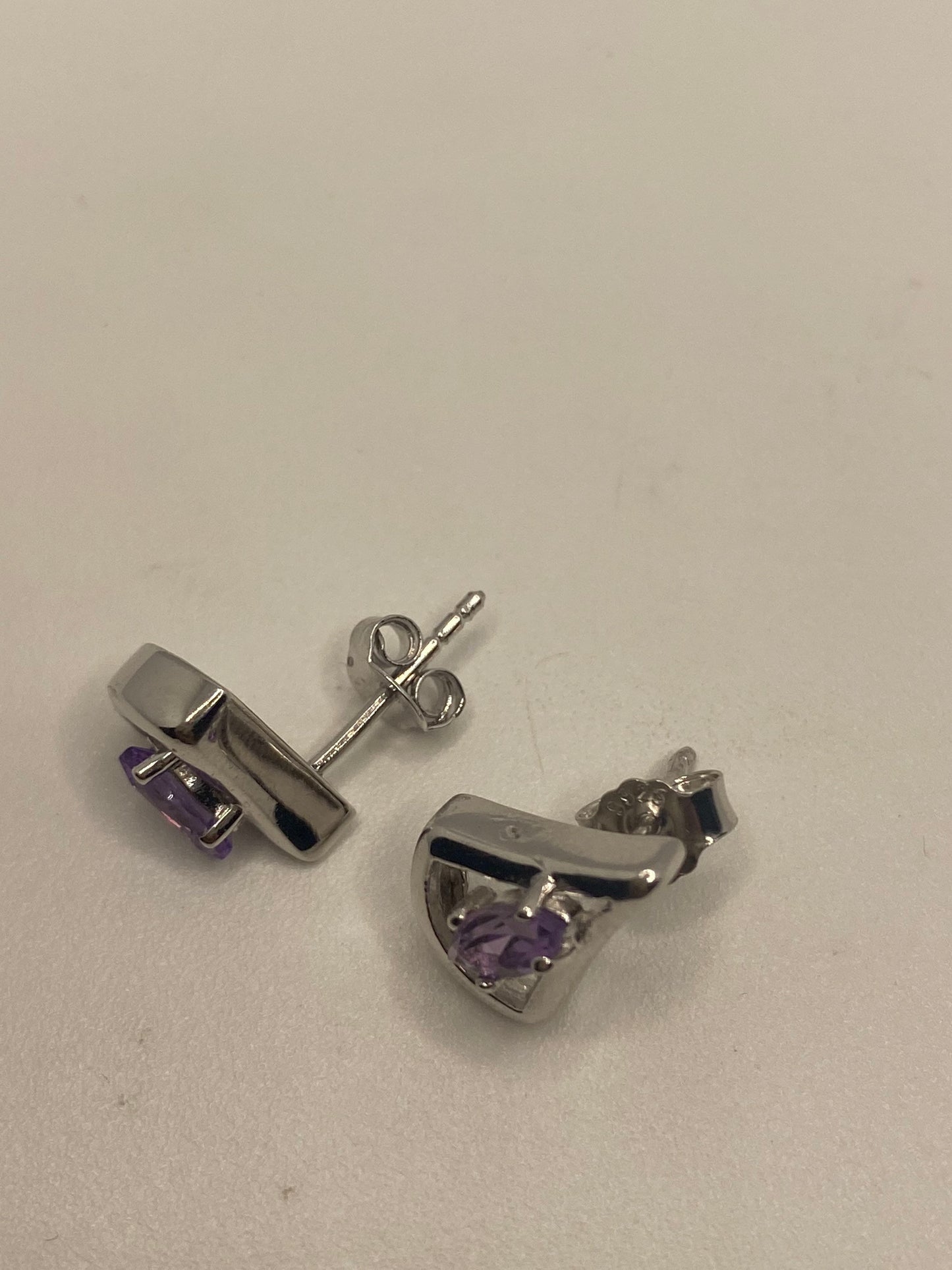 Vintage Amethyst Earrings 925 Sterling Silver Dangle