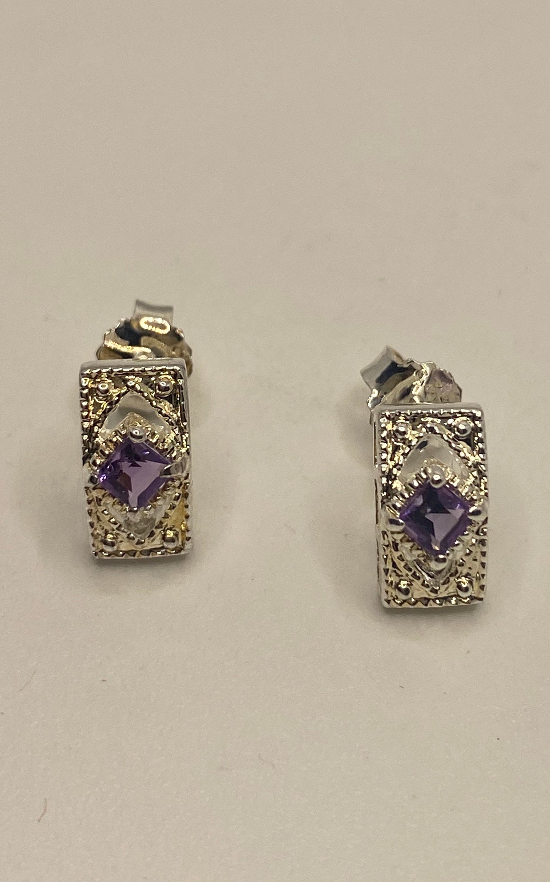 Vintage Amethyst Earrings 925 Sterling Silver Dangle