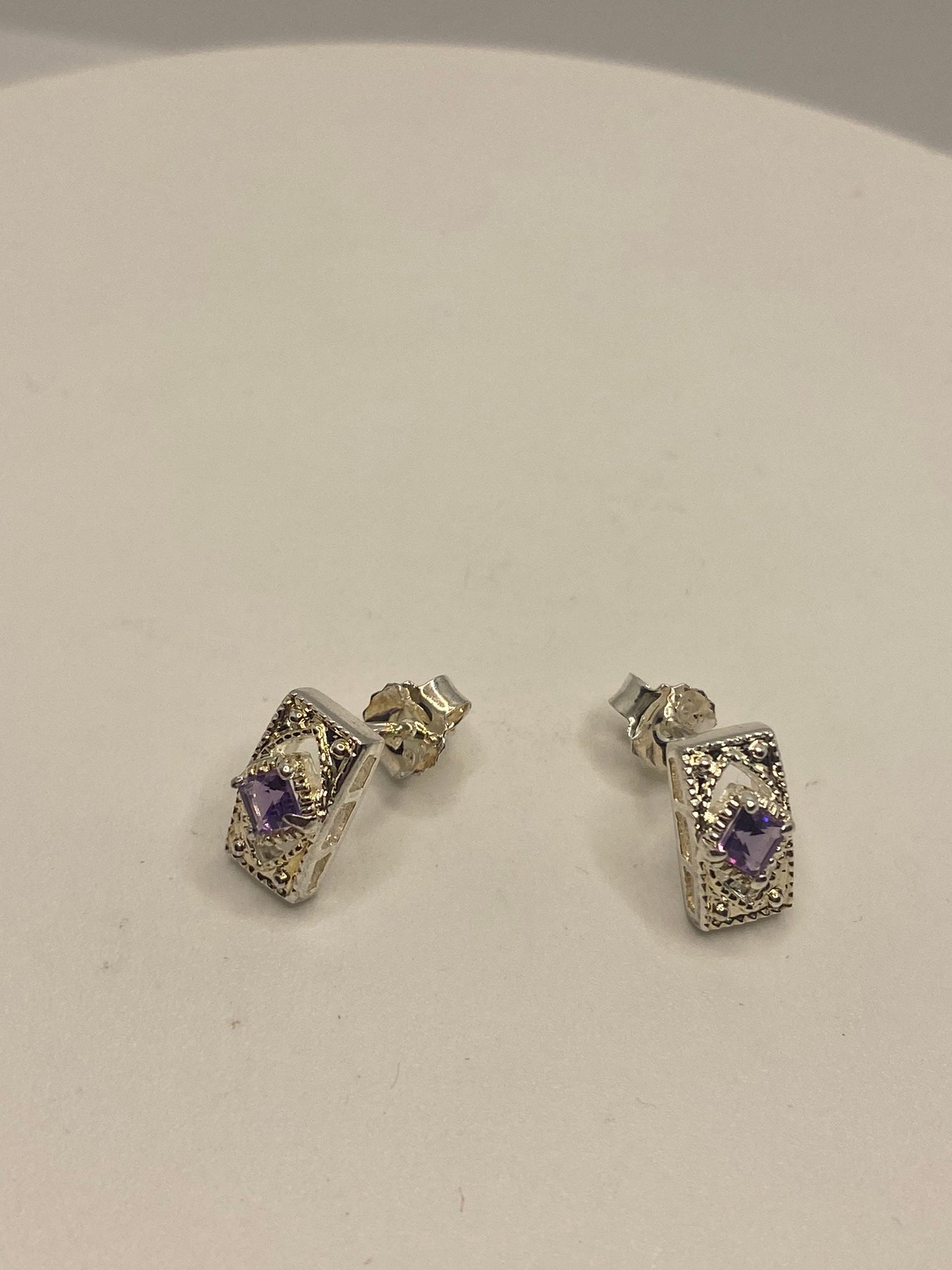 Vintage Amethyst Earrings 925 Sterling Silver Dangle