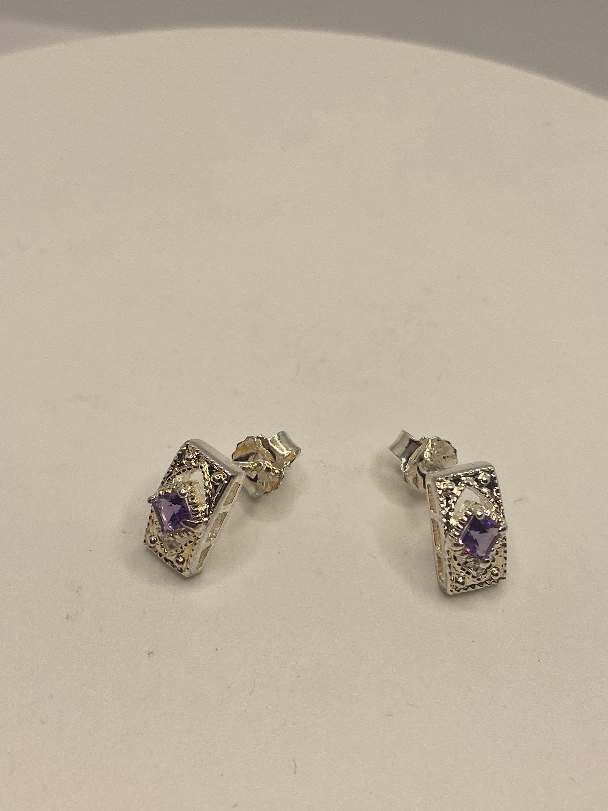 Vintage Amethyst Earrings 925 Sterling Silver Dangle