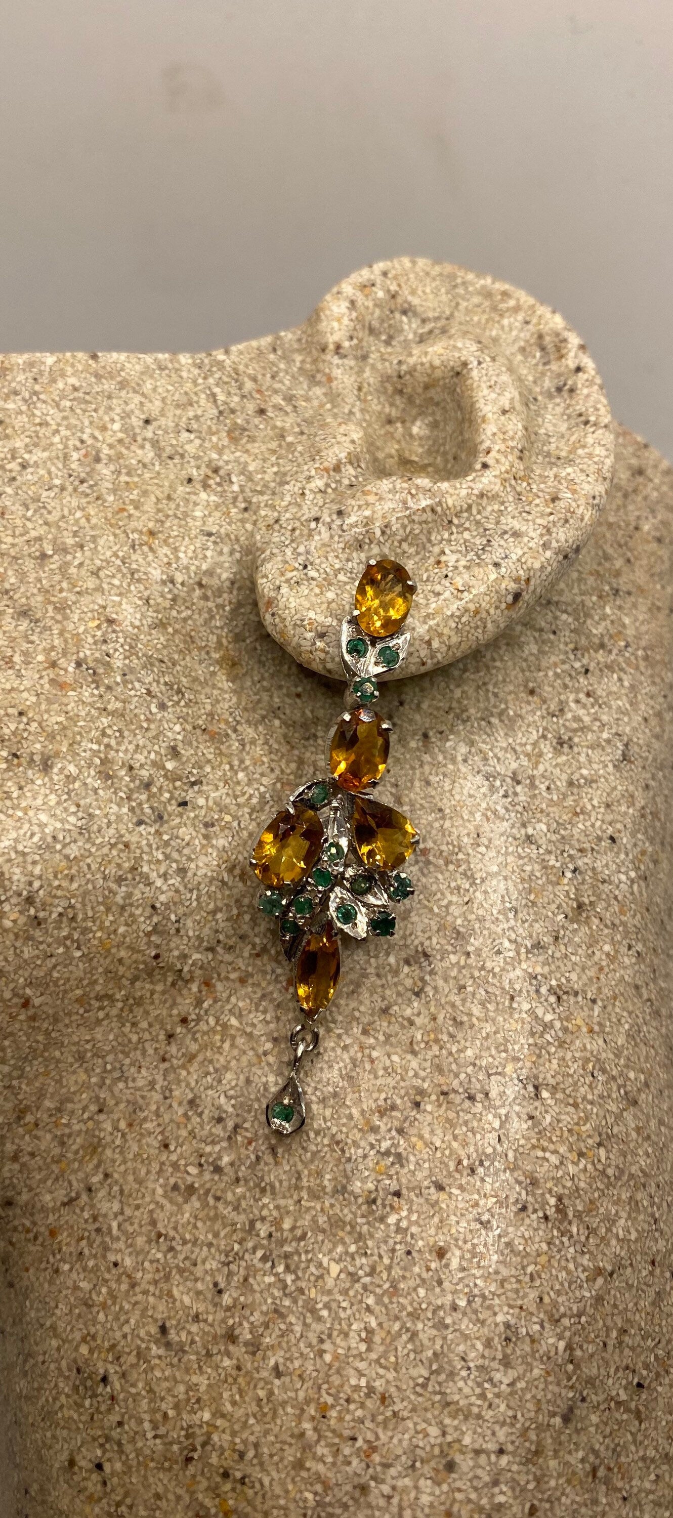 Vintage Citrine Emerald Earrings 925 Sterling Silver Deco