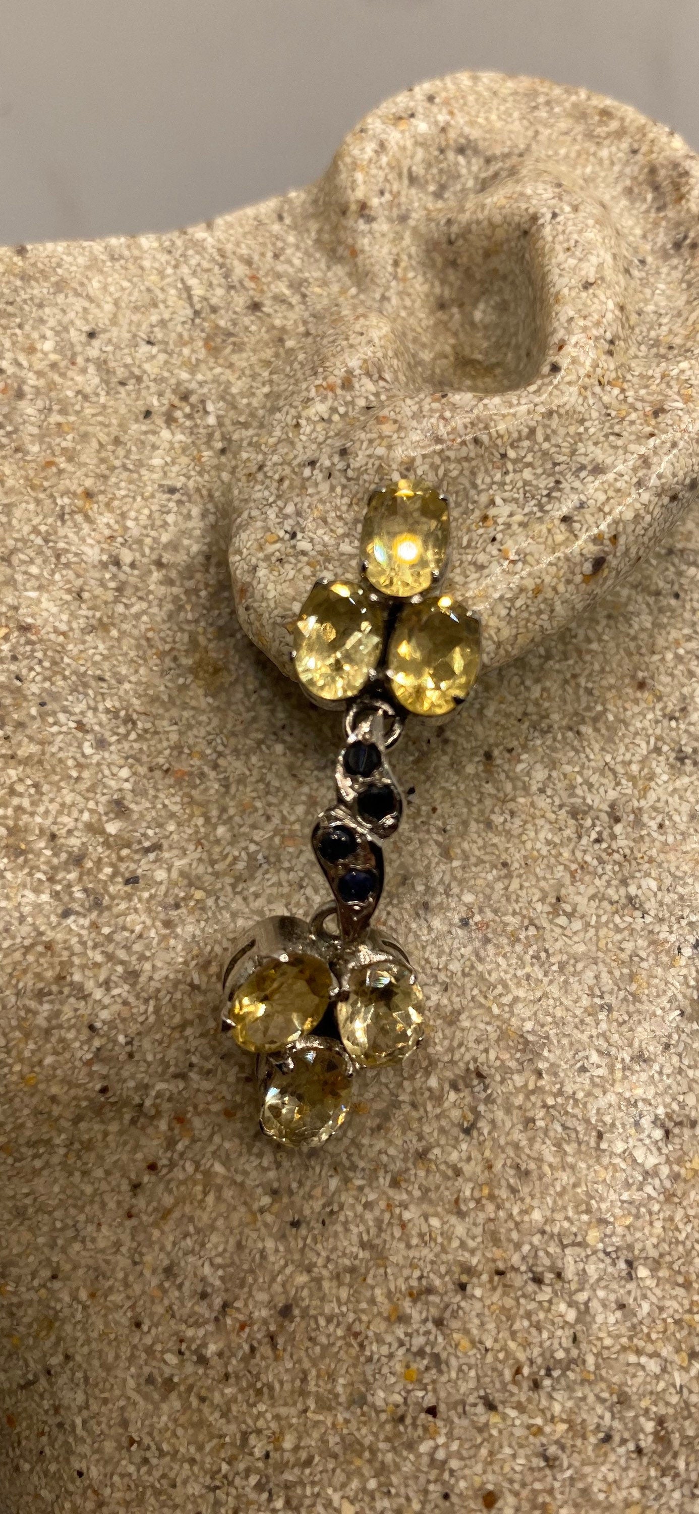 Vintage Citrine Sapphire Earrings 925 Sterling Silver Deco