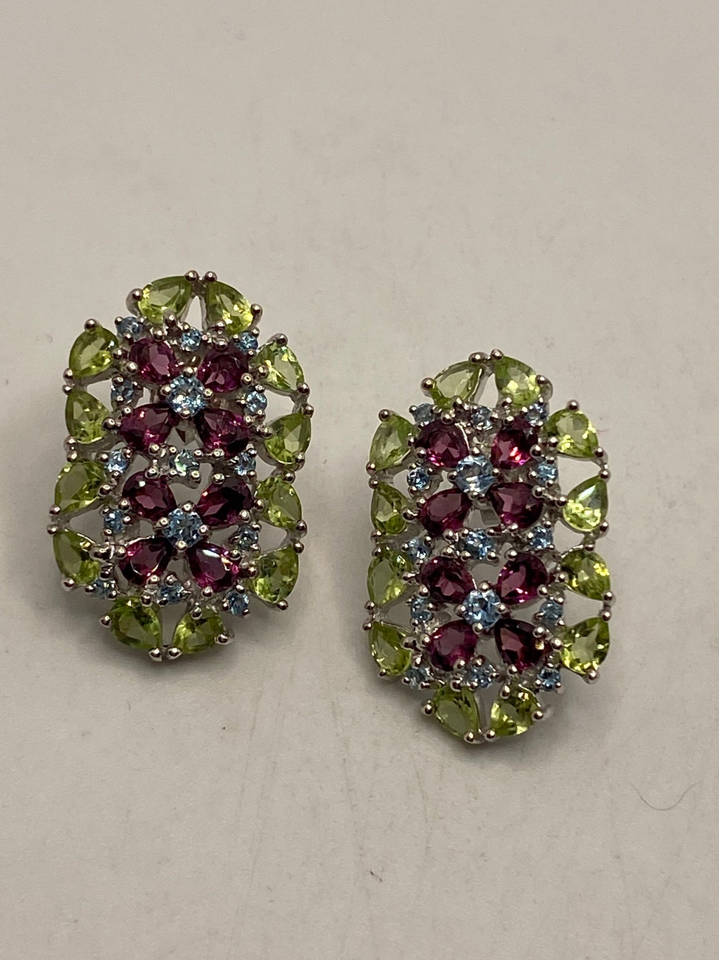 Vintage Handmade Sterling Silver Genuine Tourmaline Stud button Earrings