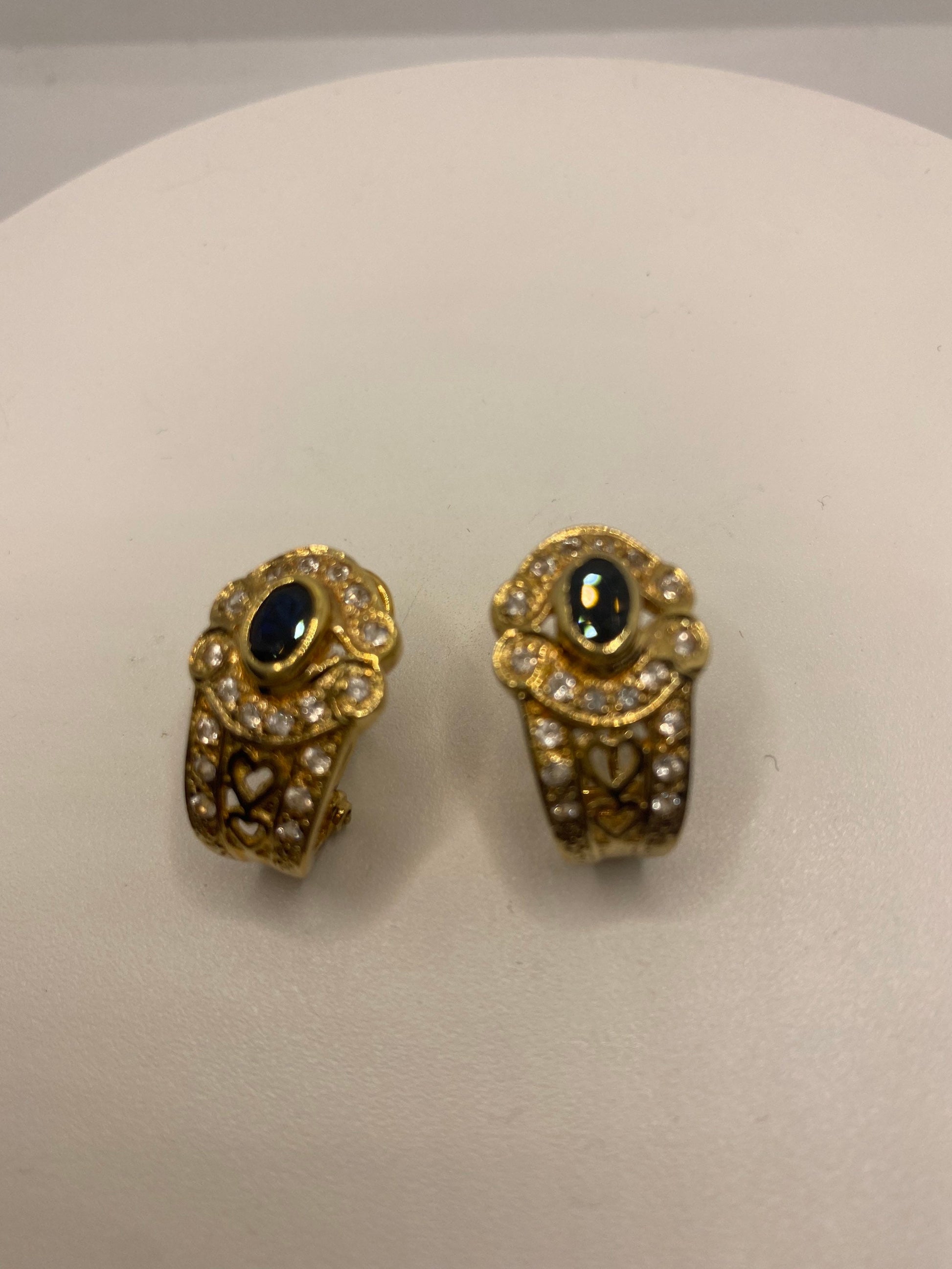 Vintage Blue Sapphire Filigree Golden 925 Sterling Silver Earrings