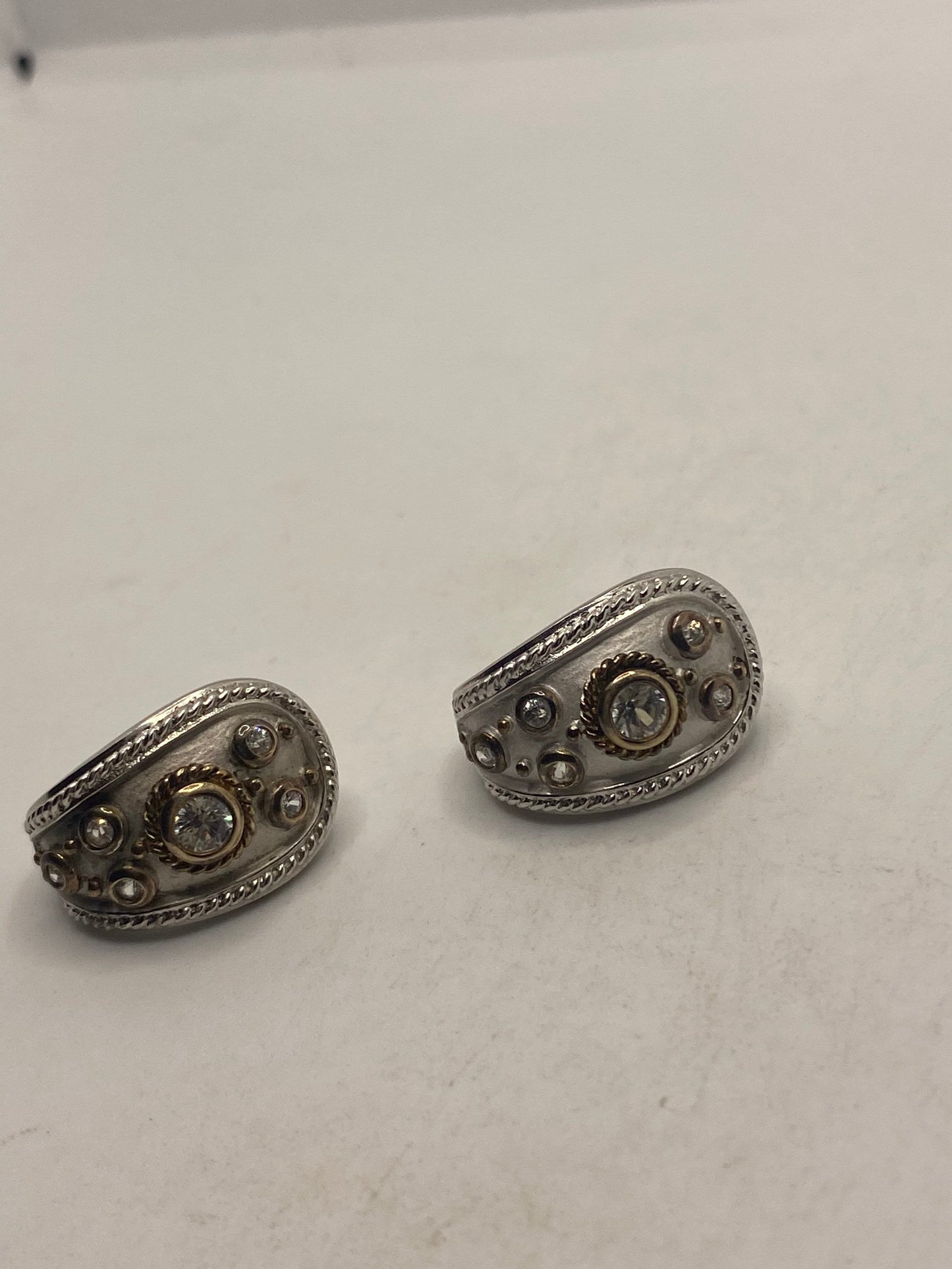 Vintage Genuine White Sapphire 925 Sterling Silver Dangle Hoop Earrings