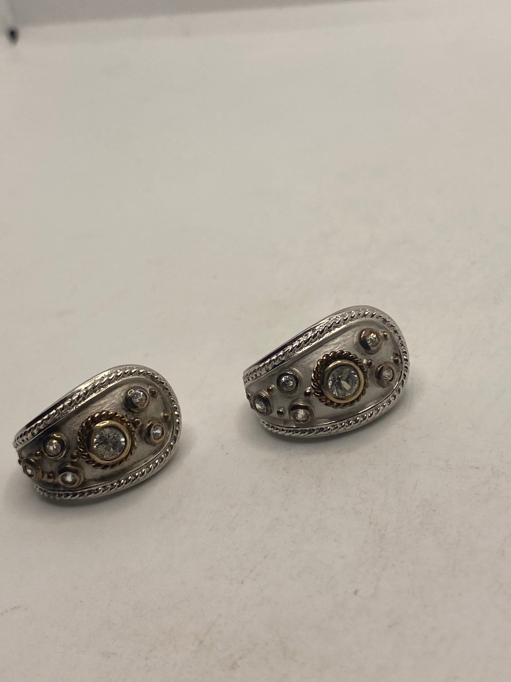 Vintage Genuine White Sapphire 925 Sterling Silver Dangle Hoop Earrings