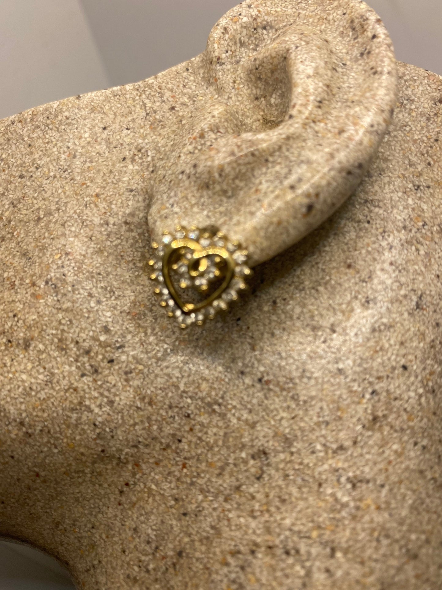 Vintage Diamond Heart Studs Golden 925 Sterling Silver Earrings