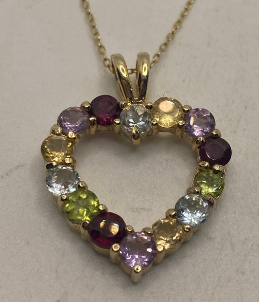 Vintage 925 Sterling Silver Mixed Gemstone Heart Necklace