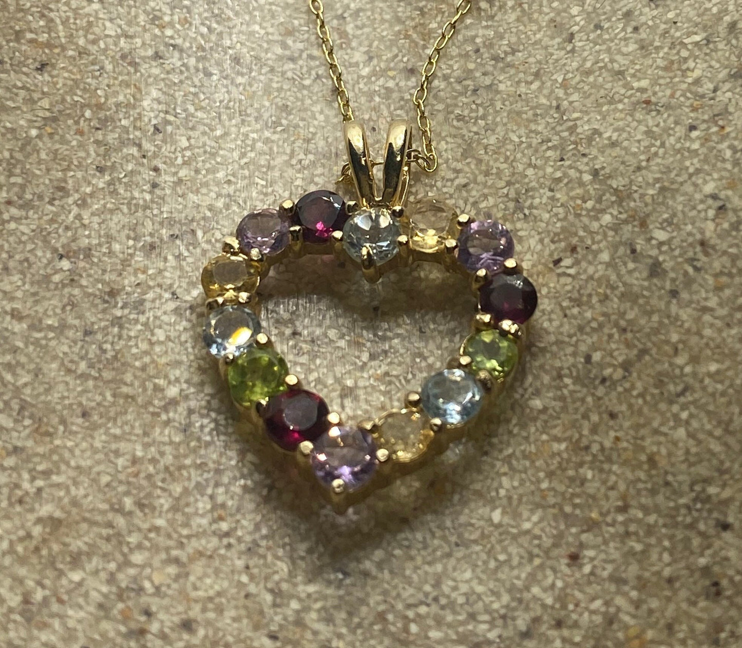 Vintage 925 Sterling Silver Mixed Gemstone Heart Necklace