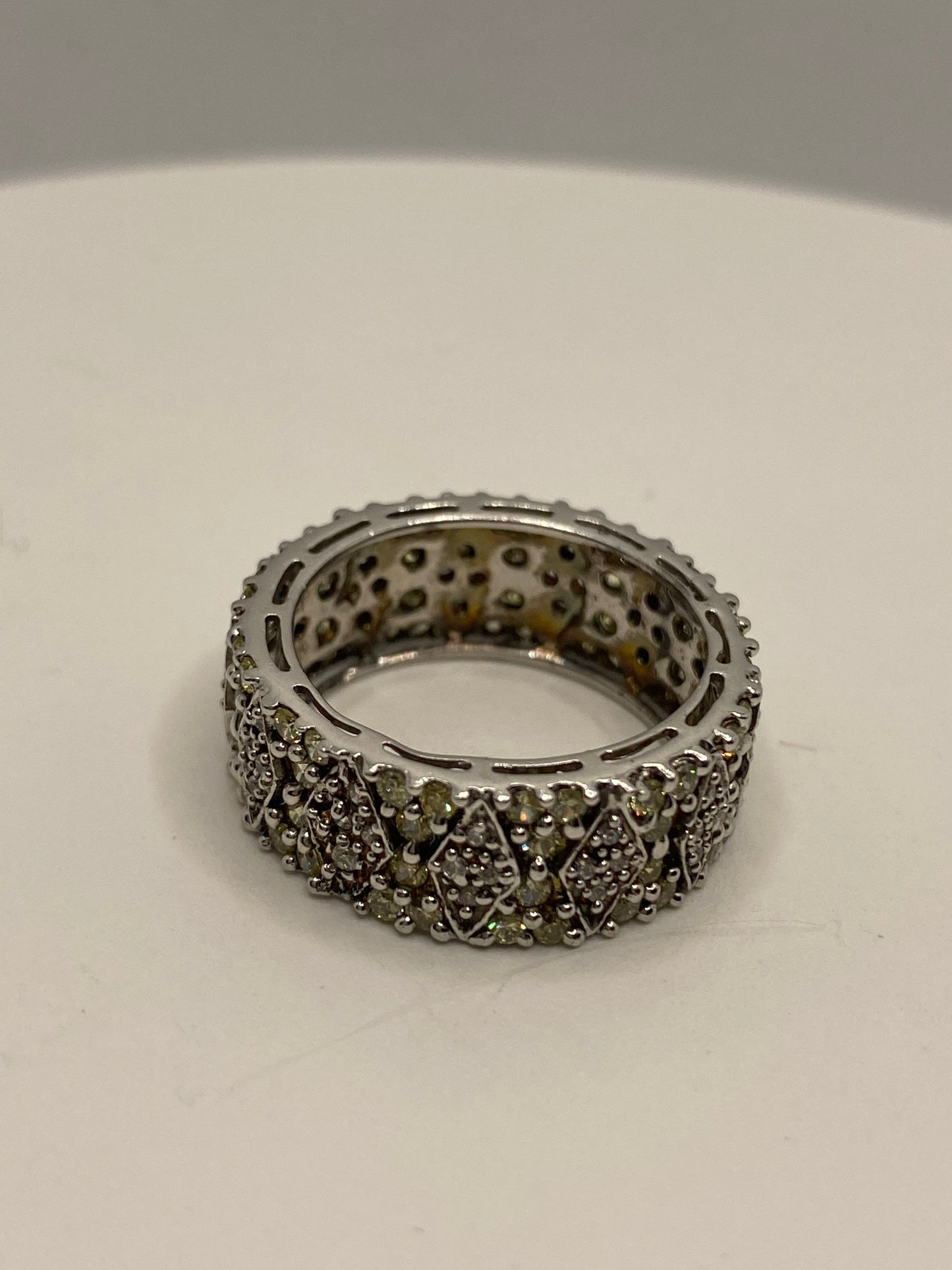 Vintage White Sapphire and Lemon Quartz 925 Sterling Silver Wedding Band Ring