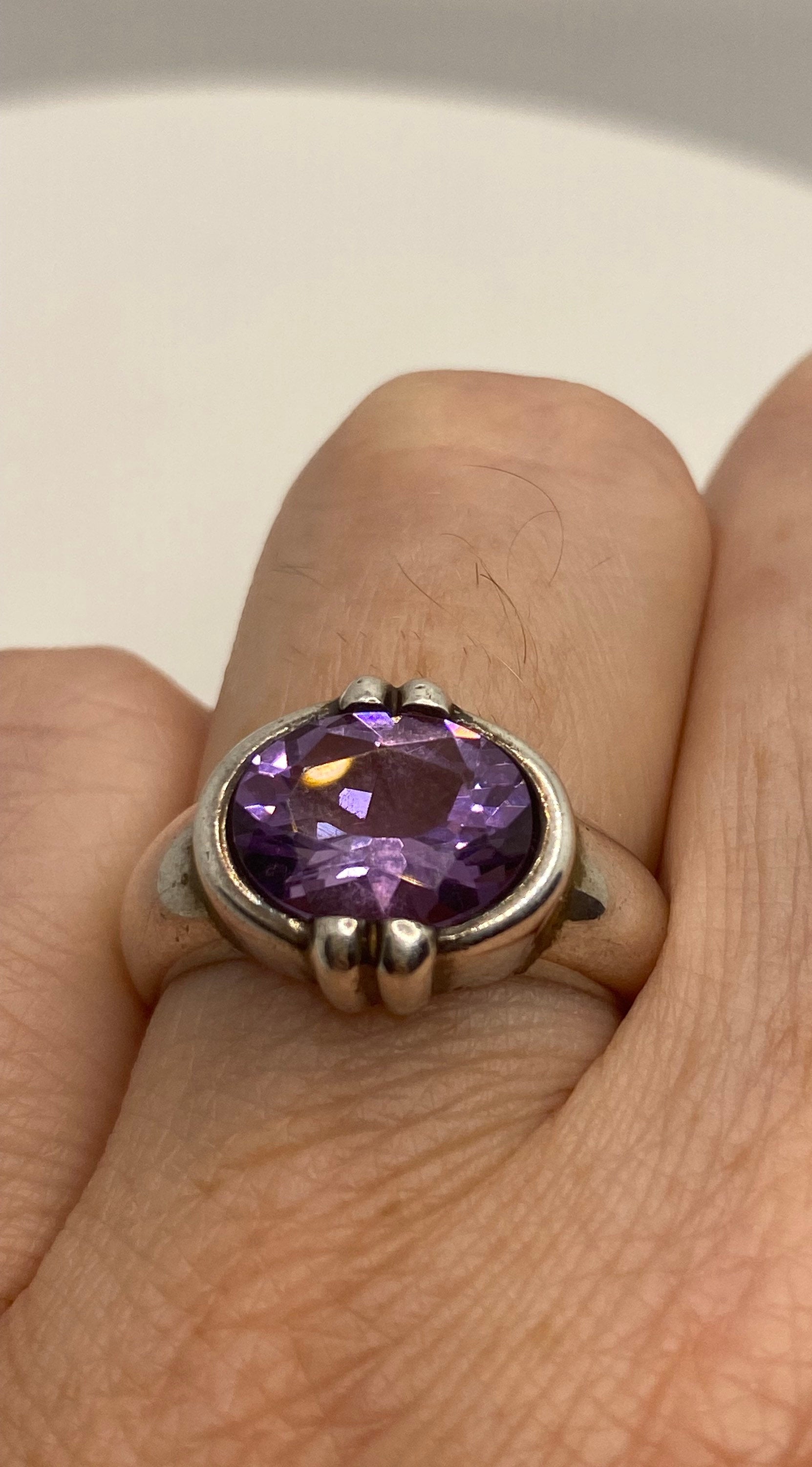 Vintage Purple Amethyst Filigree Setting 925 Sterling Silver Gothic Ring