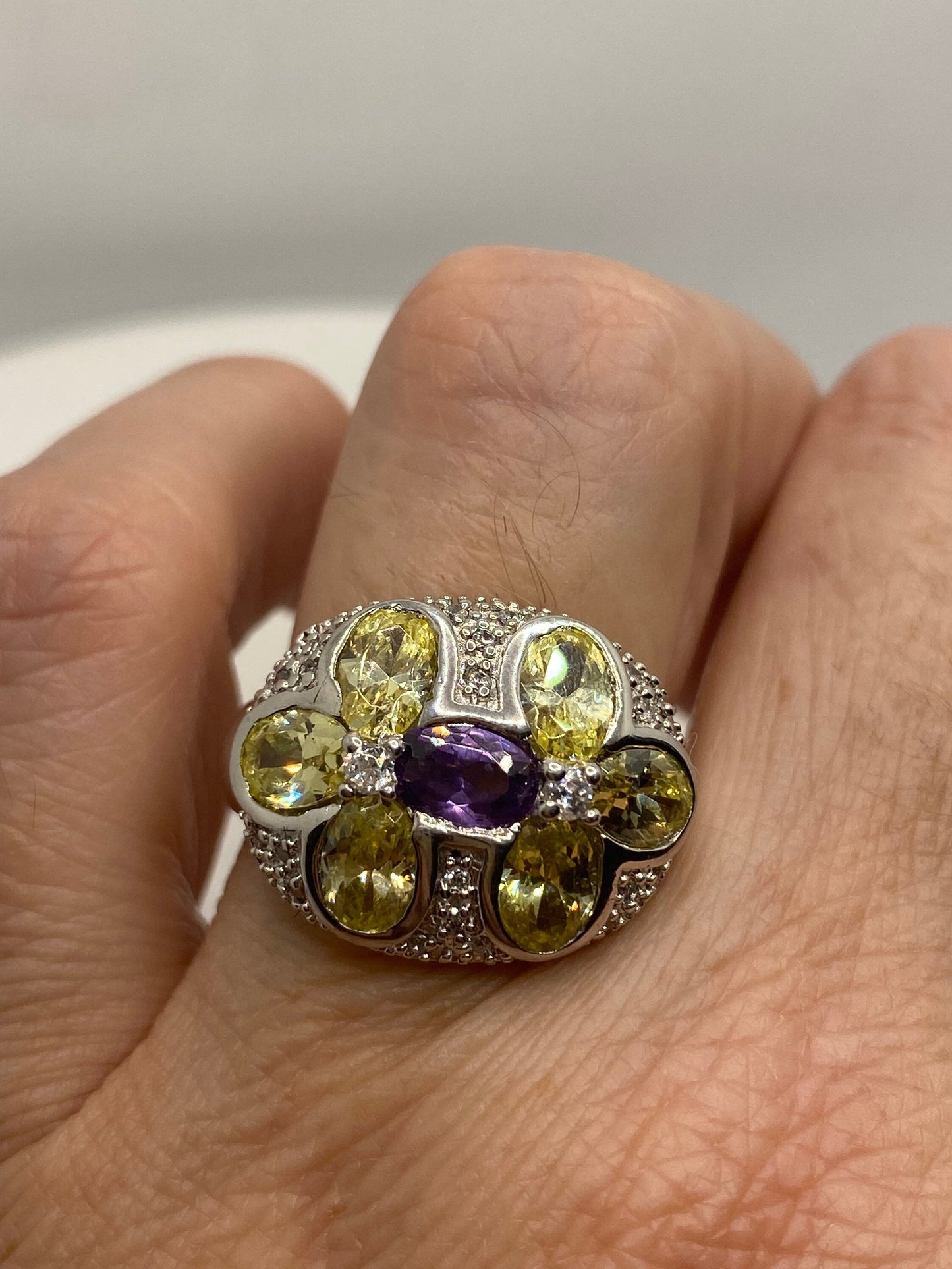 Vintage Purple Amethyst and CZ 925 Sterling Silver Gothic Ring