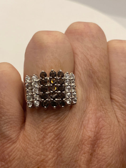 Vintage Smoky Topaz Setting 925 Sterling Silver Gothic Ring Size 5