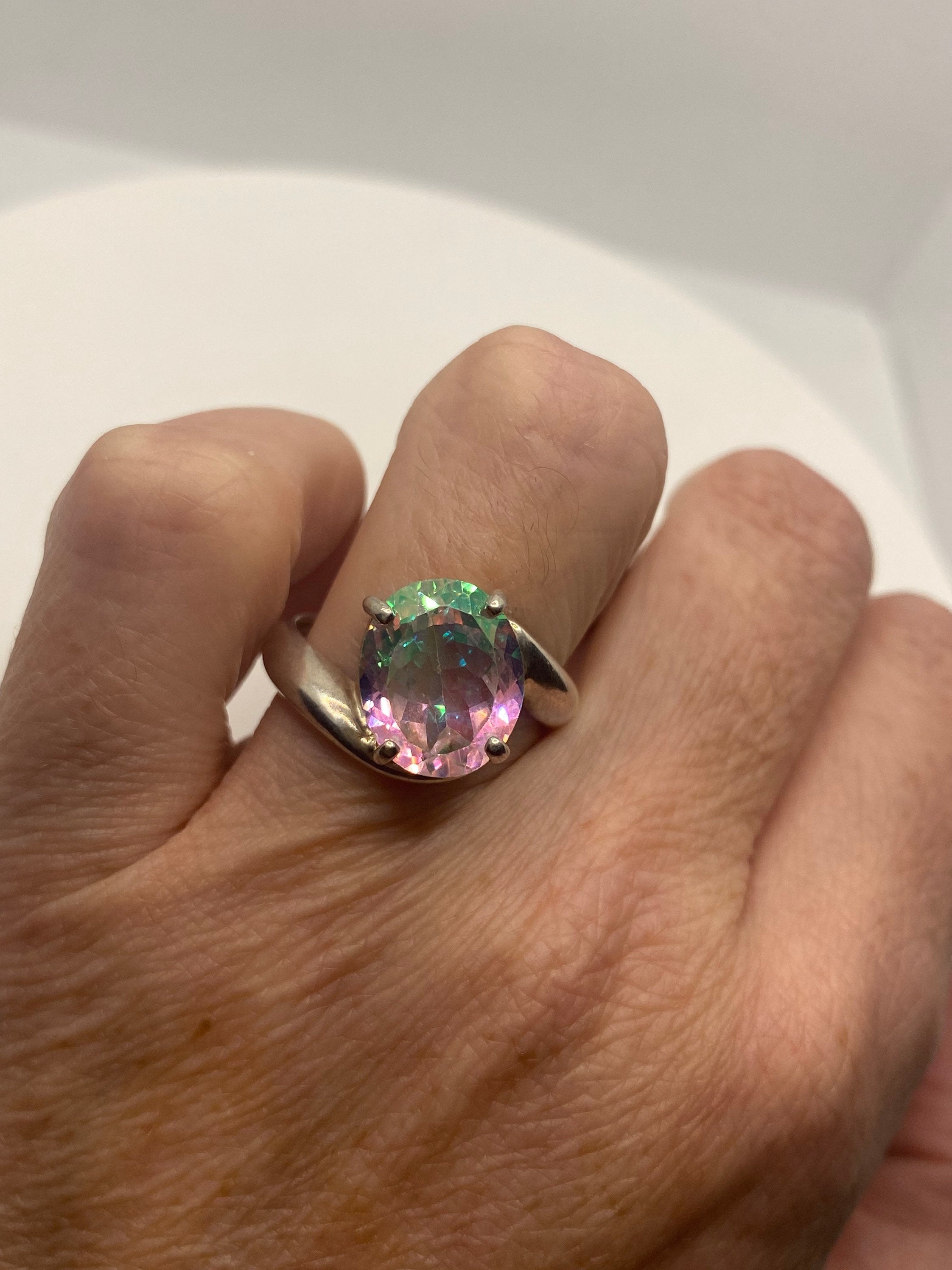 Vintage genuine mystic topaz 925 sterling silver Ring