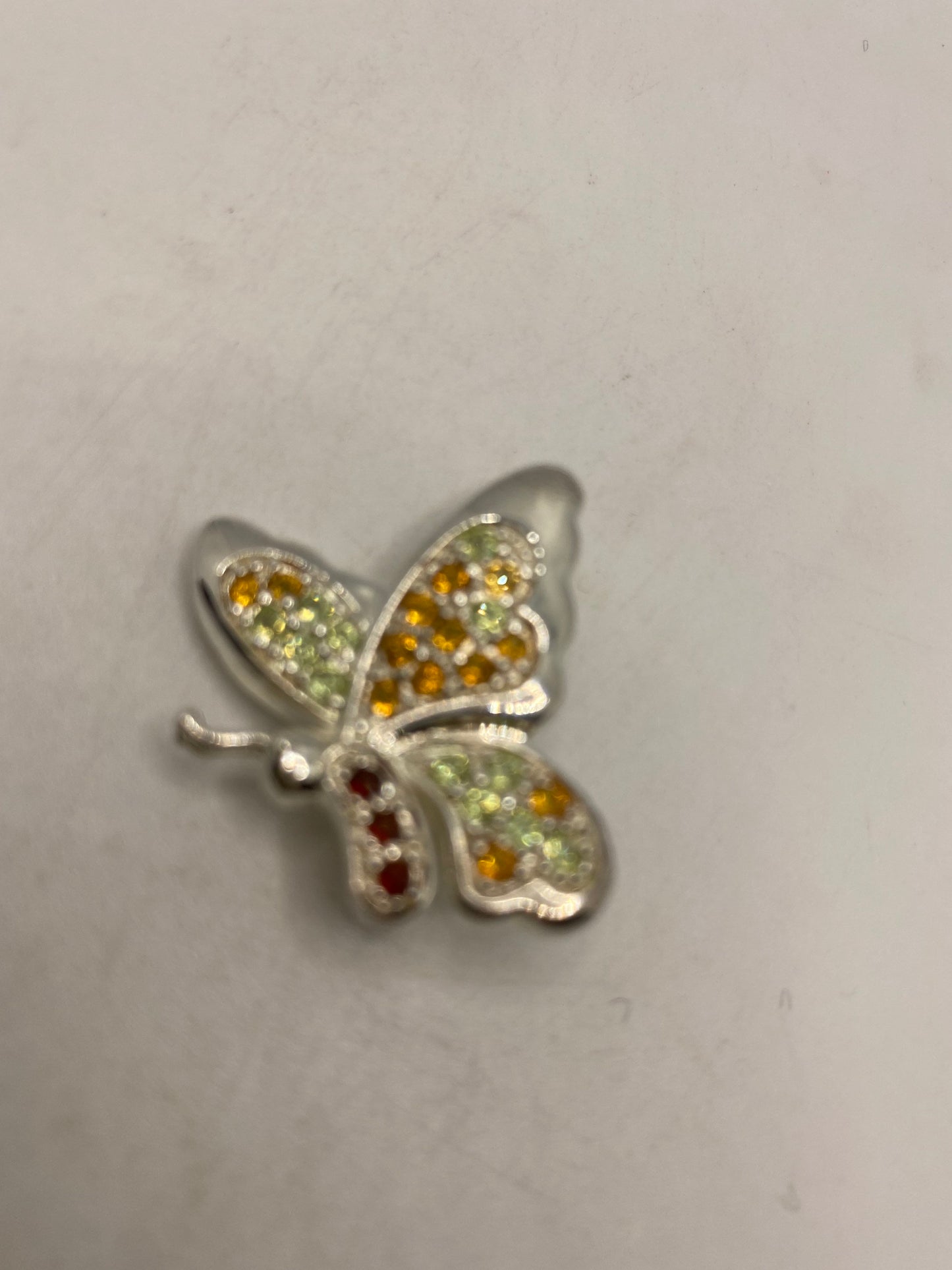 Vintage Citrine Peridot and Garnet pin 925 Sterling Silver Butterfly Brooch