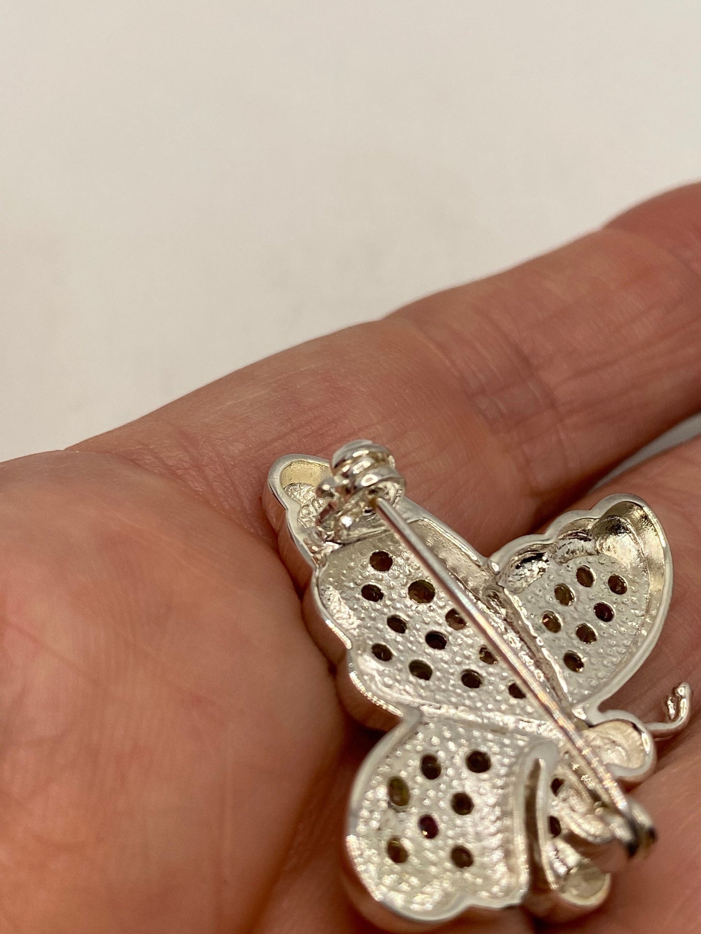 Vintage Citrine Peridot and red tourmaline pin 925 Sterling Silver Butterfly Brooch