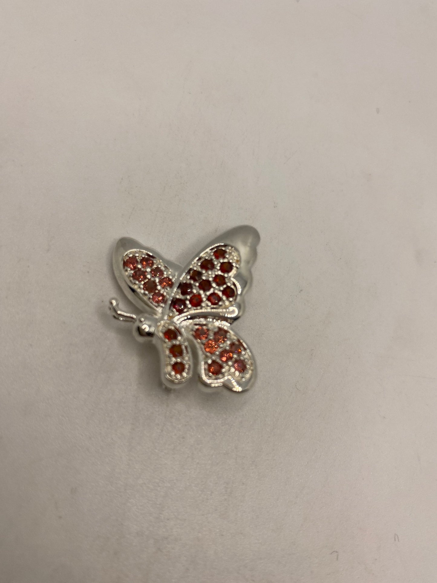 Vintage Red Garnet Pin 925 Sterling Silver Butterfly Brooch
