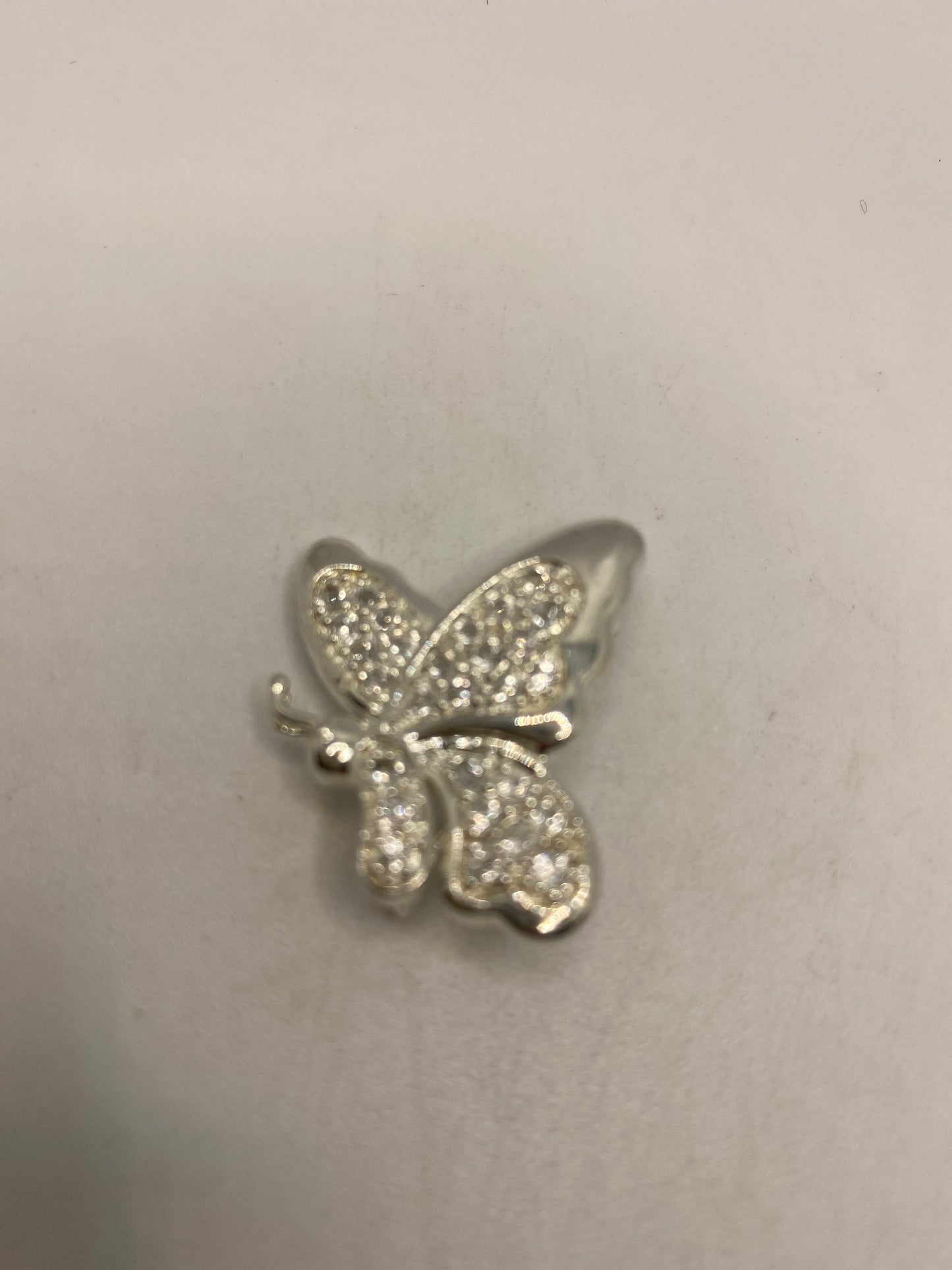 Vintage White Sapphire Pin 925 Sterling Silver Butterfly Brooch